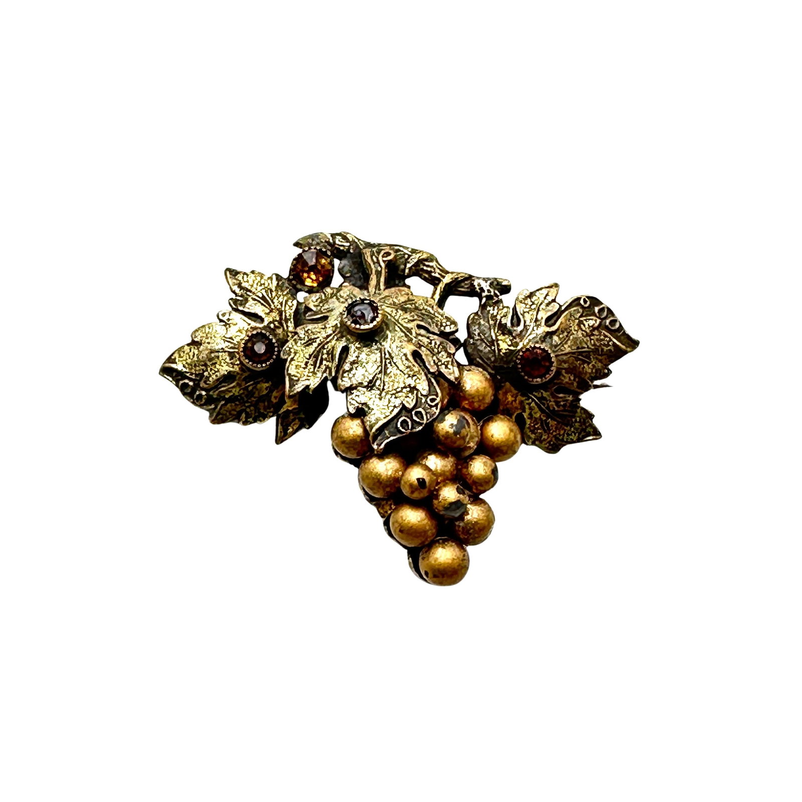 Vintage Orange Rhinestone Faux Pearl Gold Tone Grape Brooch Pin 1.75 Inch: Vintage Orange Rhinestone Faux Pearl Gold Tone Grape Brooch Pin 1.75 Inch
