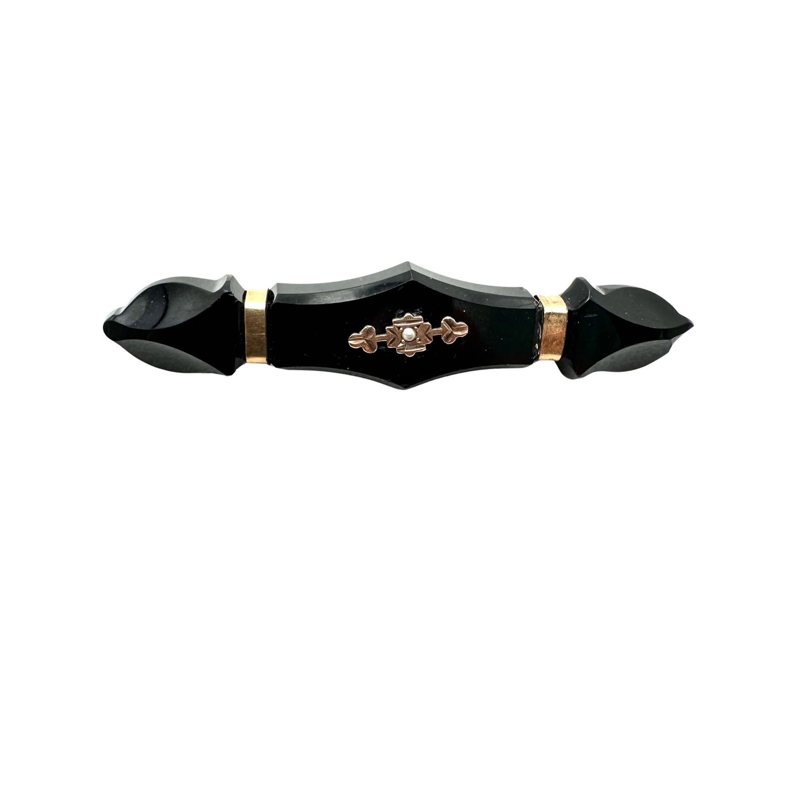 Antique Victorian Black Onyx Seed Pearl Gold Filled Brooch Pin 2.5 Inch: Antique Victorian Black Onyx Seed Pearl Gold Filled Brooch Pin 2.5 Inch
