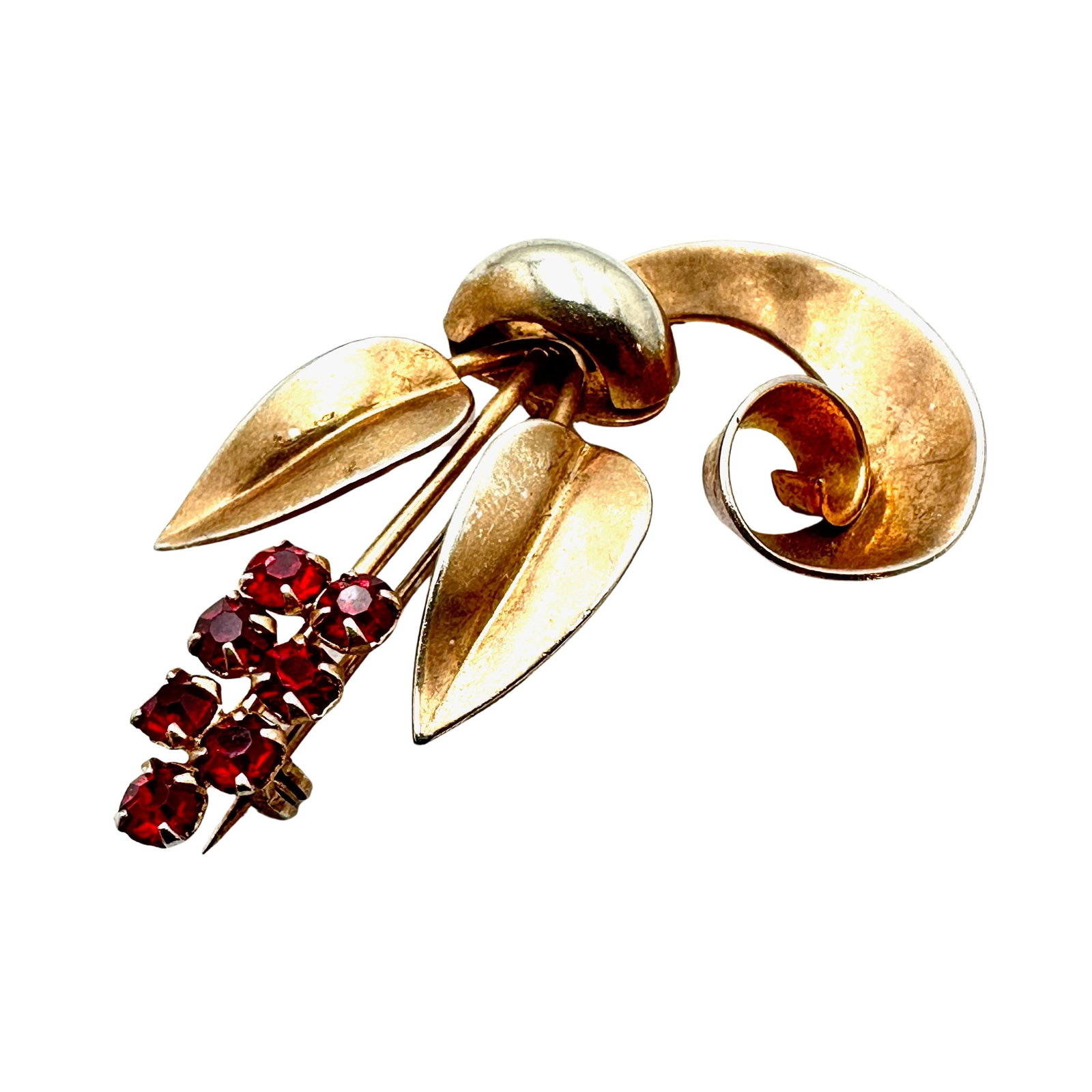 Vintage Red Glass Rhinestone Gold Filled Brooch Pin 1.75 Inch: Vintage Red Glass Rhinestone Gold Filled Brooch Pin 1.75 Inch