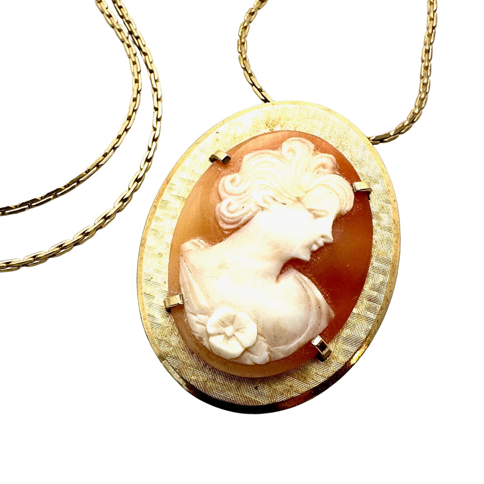 Vintage Carved Shell Cameo Pin Pendant Gold Filled 15 Inch Chain (1 of 2)