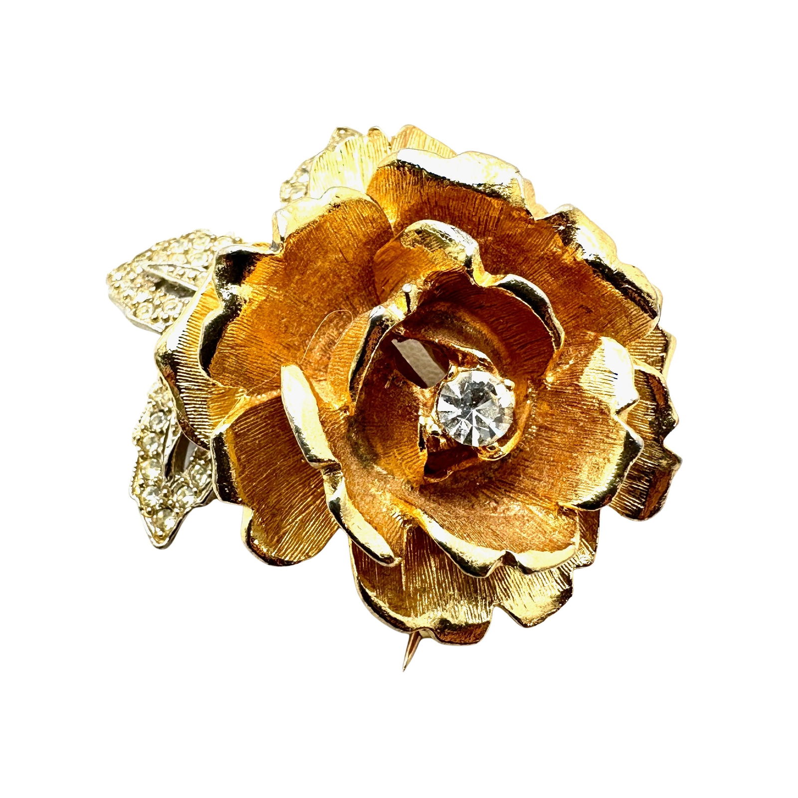 Vintage Clear Rhinestone Gold And Silver Tone Flower Brooch Pin 2 Inch (1 of 2)