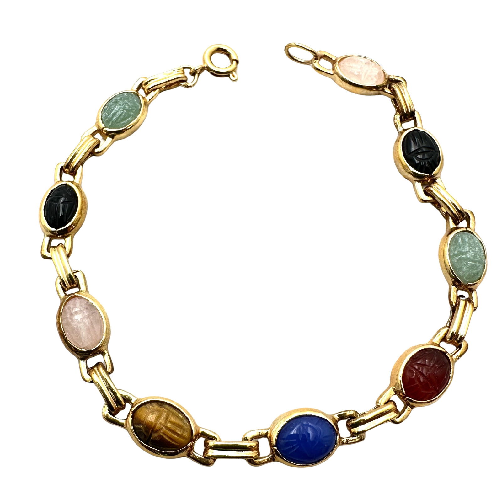 Vintage Multi Gemstone Scarab Gold Filled Bracelet 7 Inch (1 of 2)