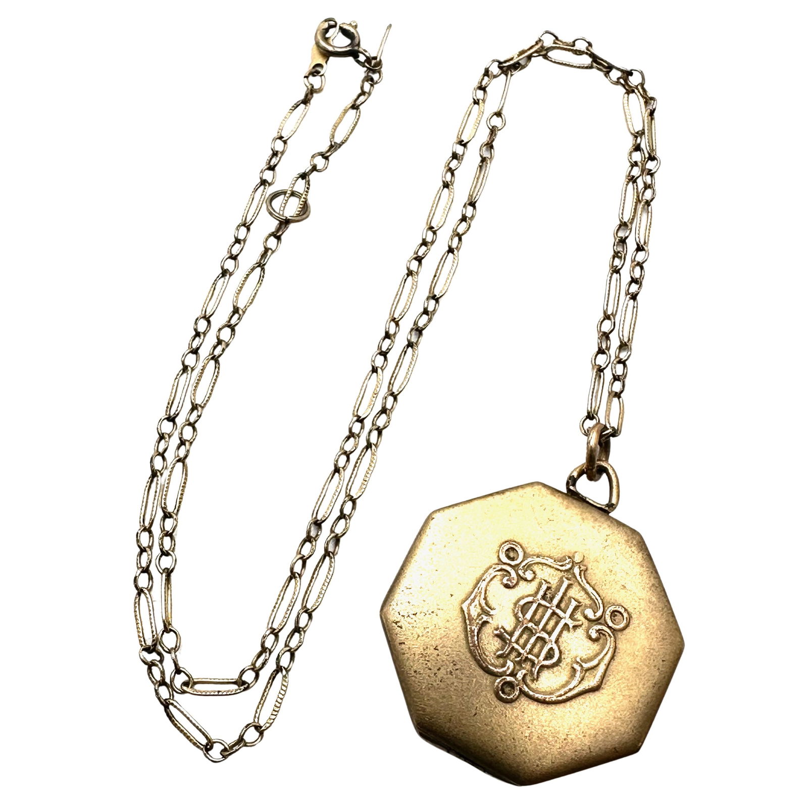 Antique Victorian Gold Filled Octagon Picture Locket Pendant Necklace 16 Inch Chain (1 of 3)