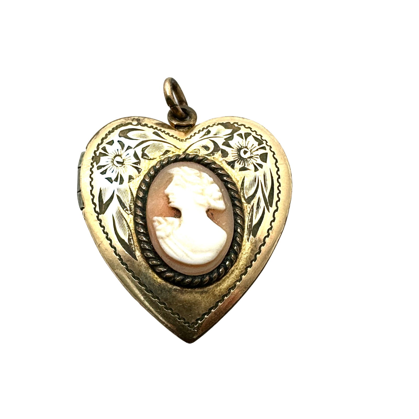 Antique Victorian Gold Filled Carved Shell Cameo 1.25 Heart Picture Locket Pendant (1 of 3)