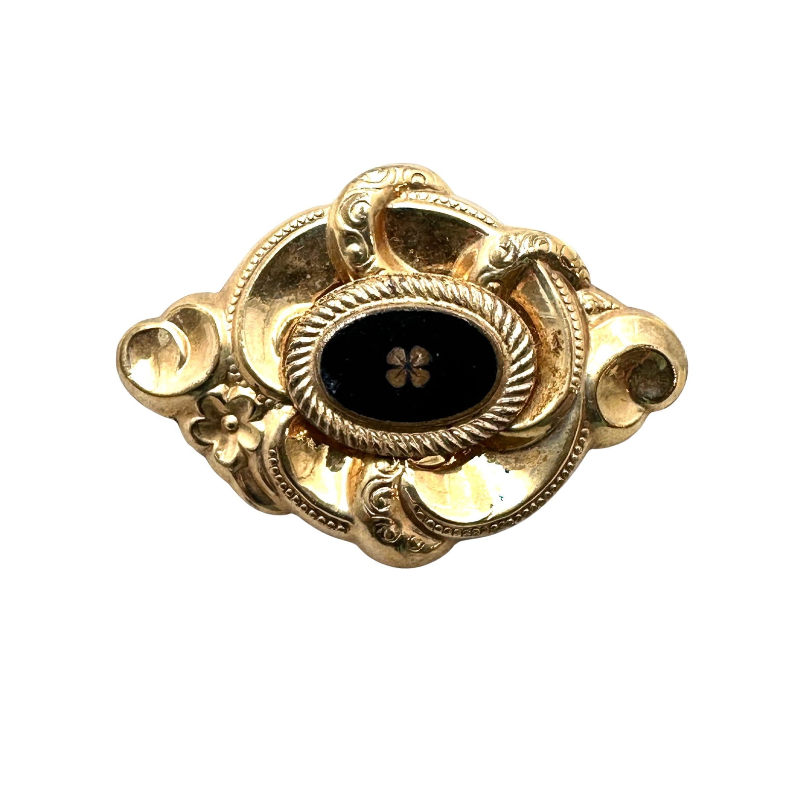 Antique Victorian Gold Filled Brooch Pin Black Onyx 1.25 Inch (1 of 2)