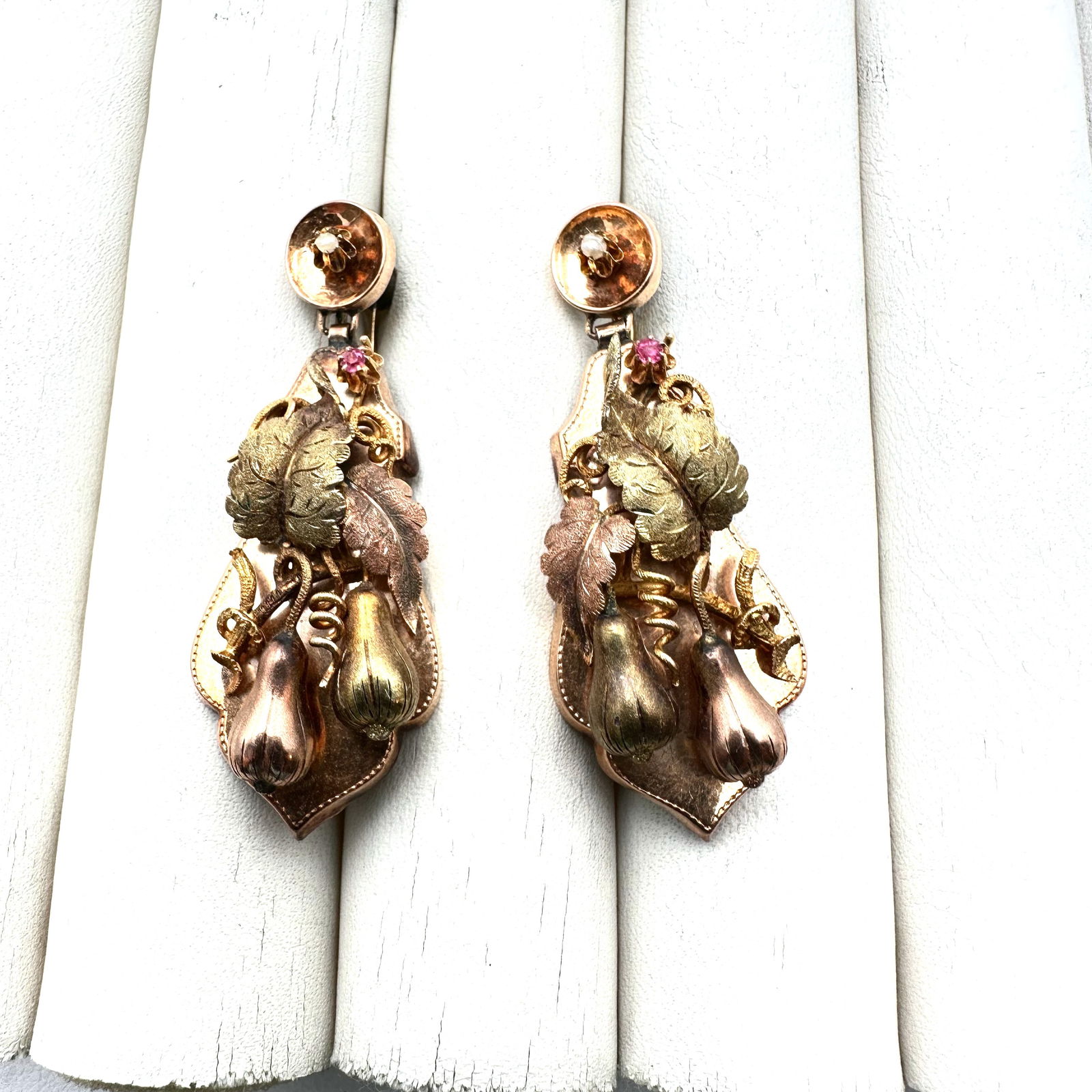 Antique Victorian Gold Filled Ornate 2 Inch Screw Back Earrings Fruit Design: Antique Victorian Gold Filled Ornate 2 Inch Screw Back Earrings Fruit Design