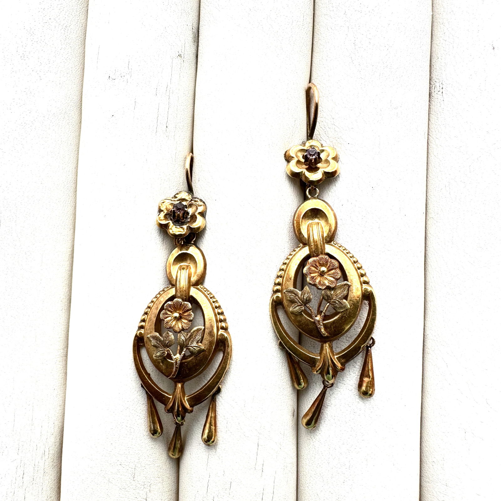 Antique Victorian Gold Filled Ornate 2.5 Inch Wire Pierced Earrings Flower Design: Antique Victorian Gold Filled Ornate 2.5 Inch Wire Pierced Earrings Flower Design