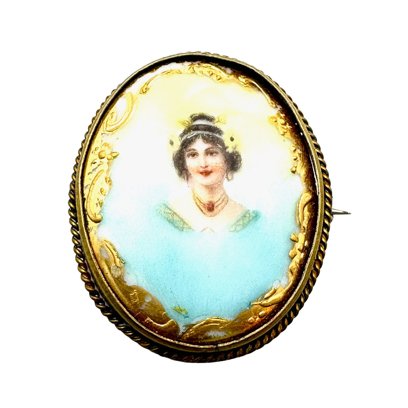 Antique Victorian Hand Painted Portrait Ceramic Brooch Pin 1.5 Inch: Antique Victorian Hand Painted Portrait Ceramic Brooch Pin 1.5 Inch