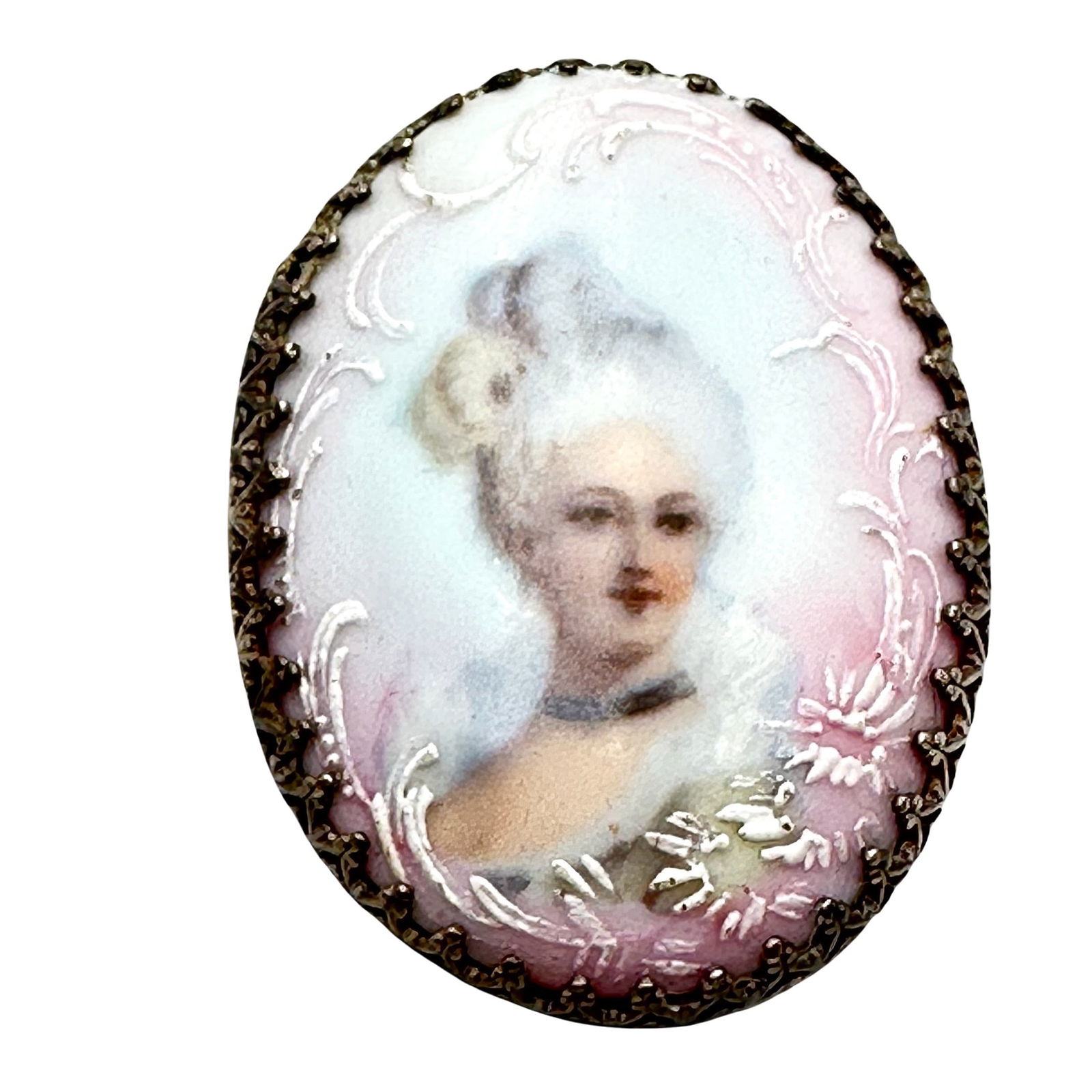 Antique Victorian Hand Painted Portrait Ceramic Brooch Pin 1.25 Inch (1 of 2)