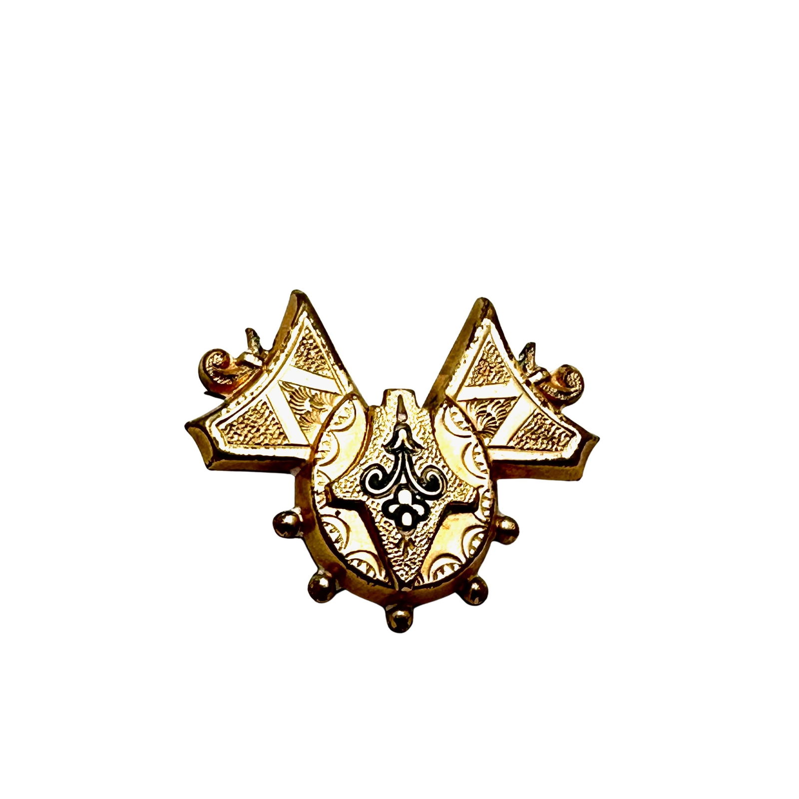 Antique Gold Filled 1.25 Inch Brooch Pin Black Enamel Accents (1 of 2)