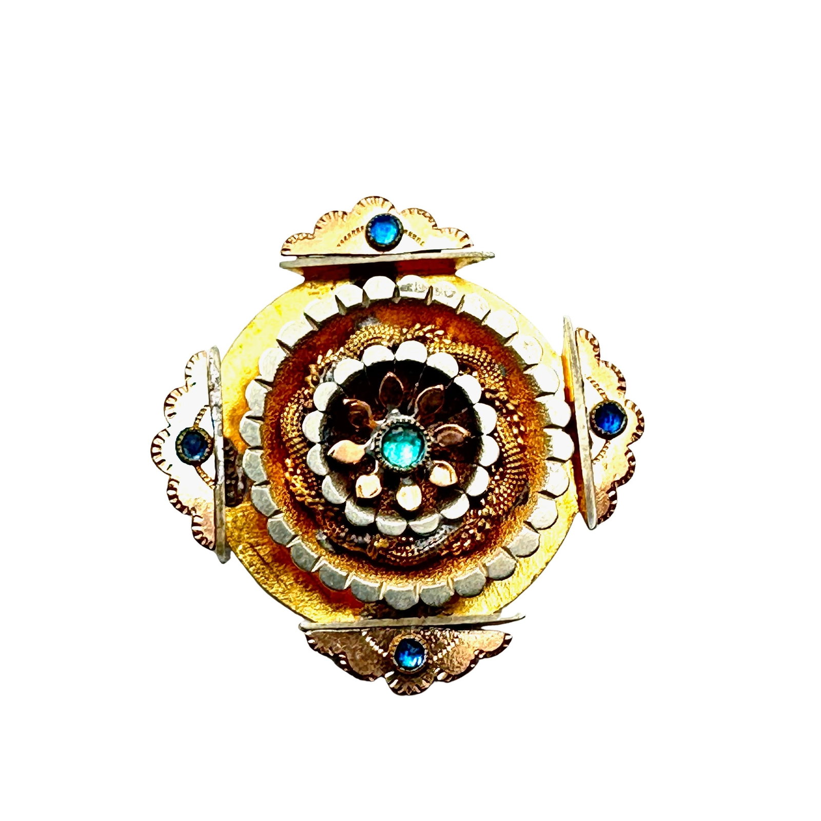 Antique Gold Filled Blue Glass Stones Ornate Brooch Pin 1.25 Inch: Antique Gold Filled Blue Glass Stones Ornate Brooch Pin 1.25 Inch