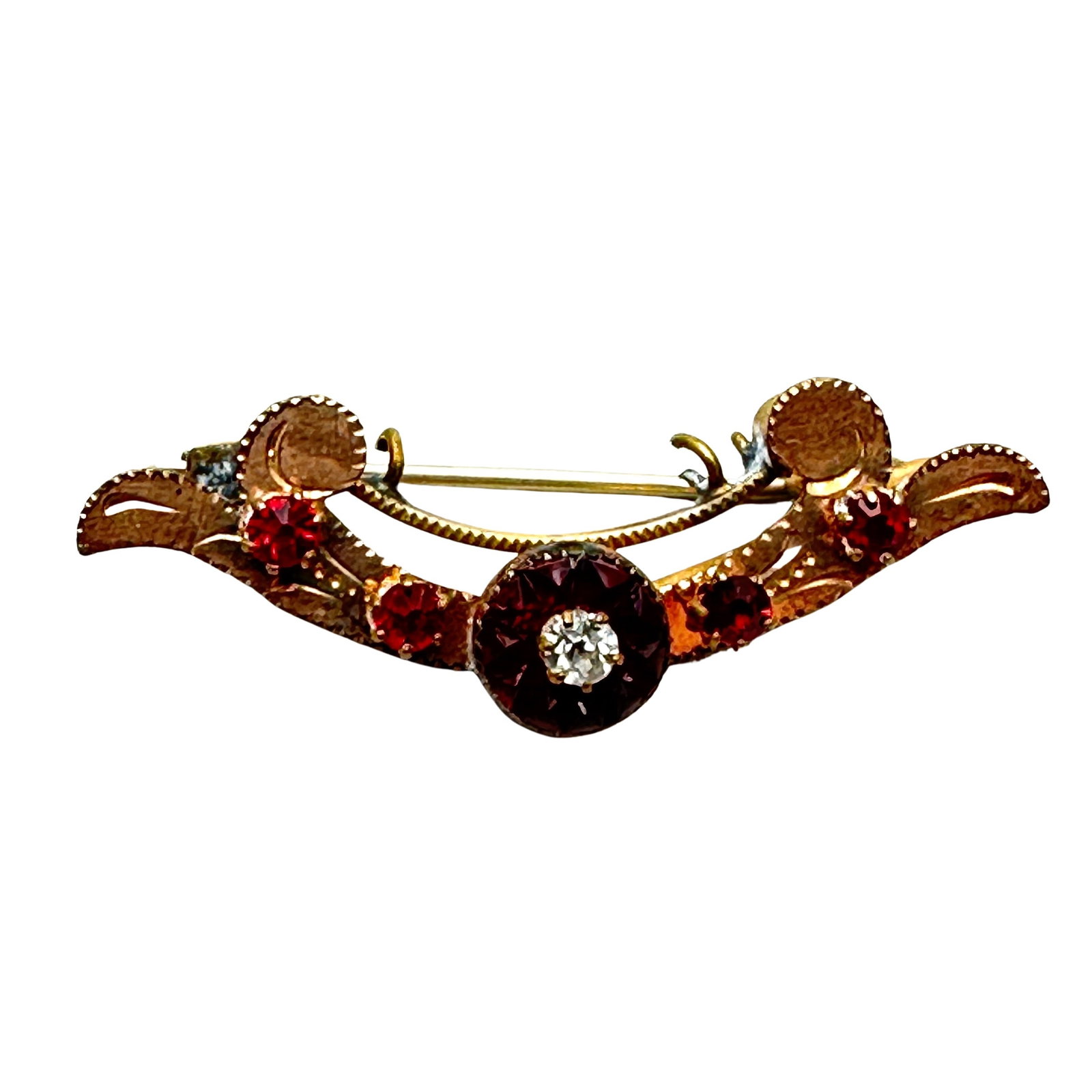 Antique Victorian Gold Filled Red Glass Stones Brooch Pin 1.5 Inch: Antique Victorian Gold Filled Red Glass Stones Brooch Pin 1.5 Inch