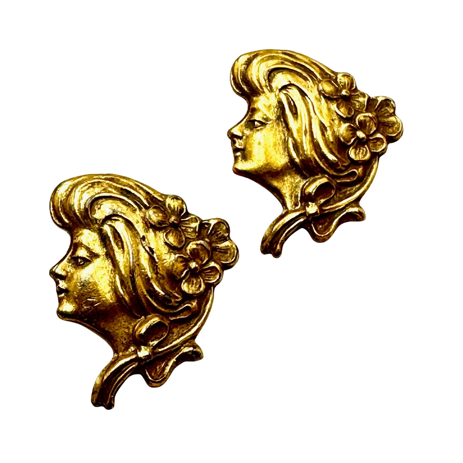 Antique Victorian Art Nouveau Gold Tone Pair of Scatter Pins 1 Inch Each: Antique Victorian Art Nouveau Gold Tone Pair of Scatter Pins 1 Inch Each