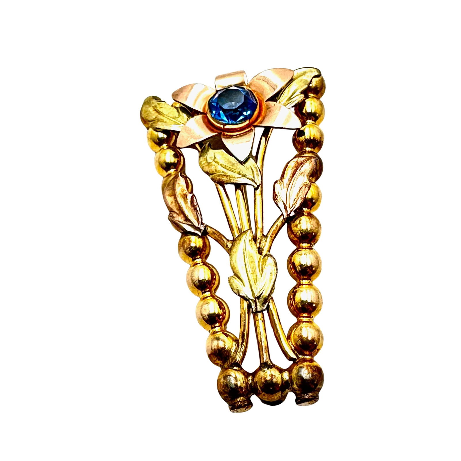 Antique Vintage Tri Color Gold Filled Brooch Pin Blue Glass Stone 1.75 Inch: Antique Vintage Tri Color Gold Filled Brooch Pin Blue Glass Stone 1.75 Inch