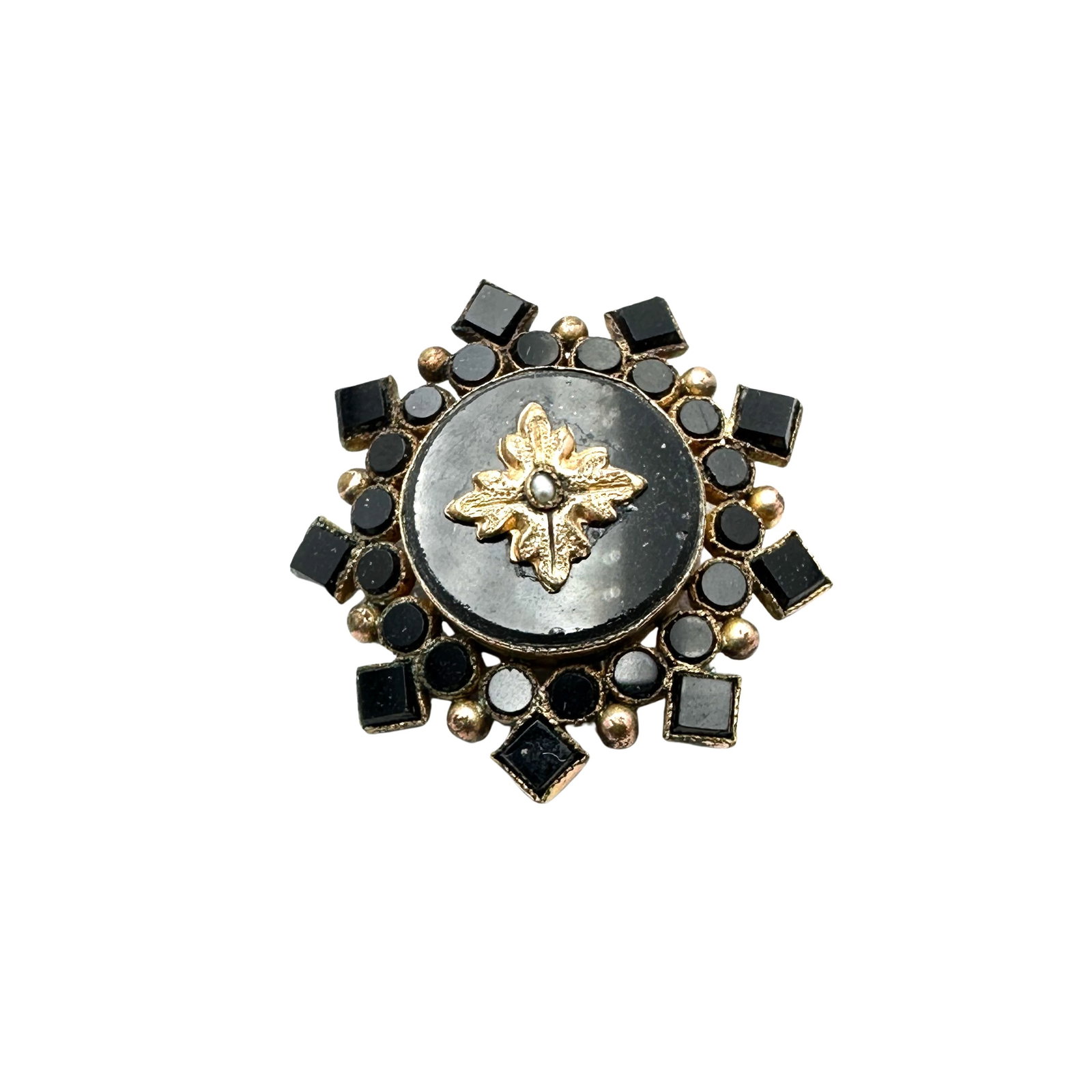 Antique Black Jet Gold Filled Brooch Pin 1.25 Inch: Antique Black Jet Gold Filled Brooch Pin 1.25 Inch