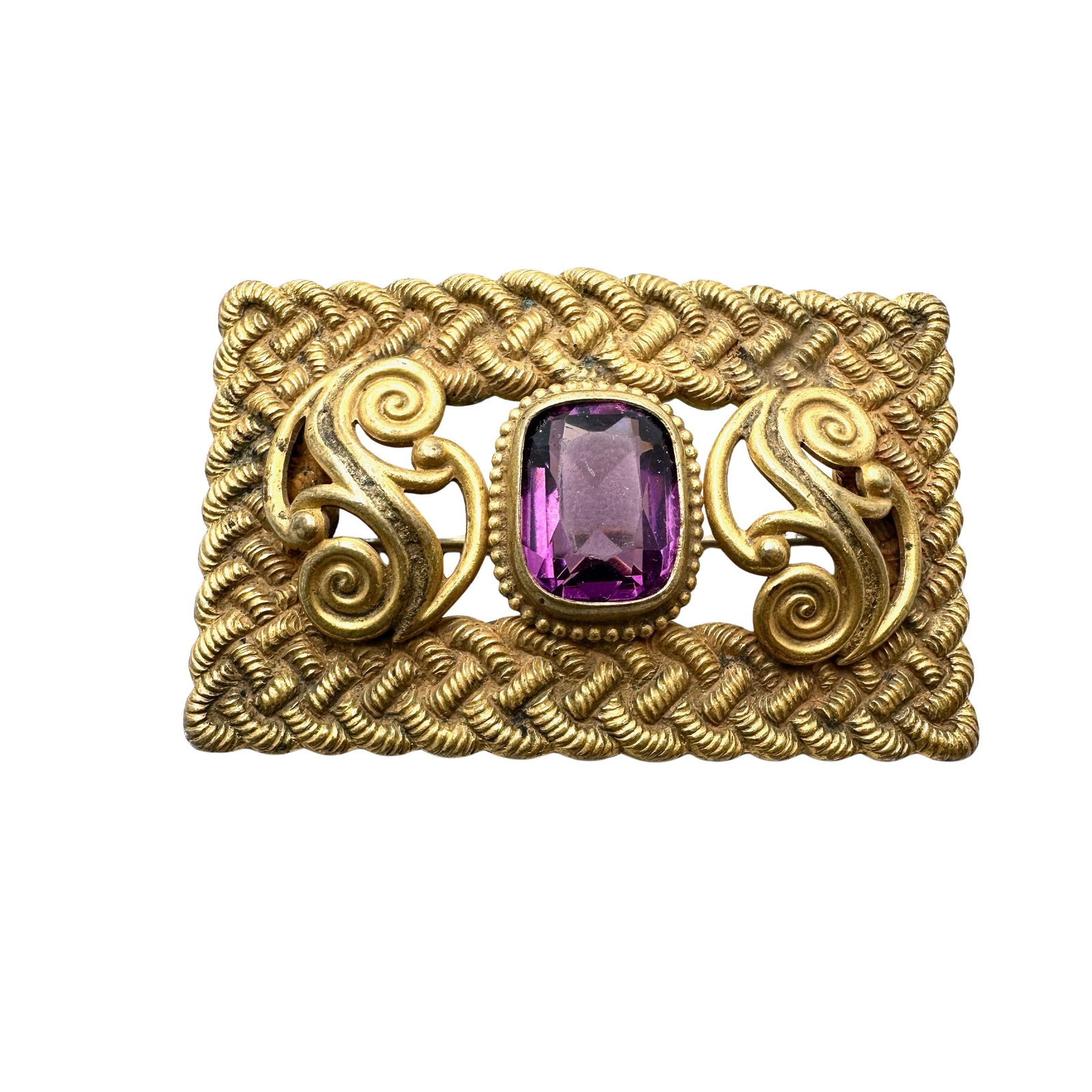 Antique Victorian Purple Glass Stone Gold Tone Brooch Pin 2.5 Inch: Antique Victorian Purple Glass Stone Gold Tone Brooch Pin 2.5 Inch