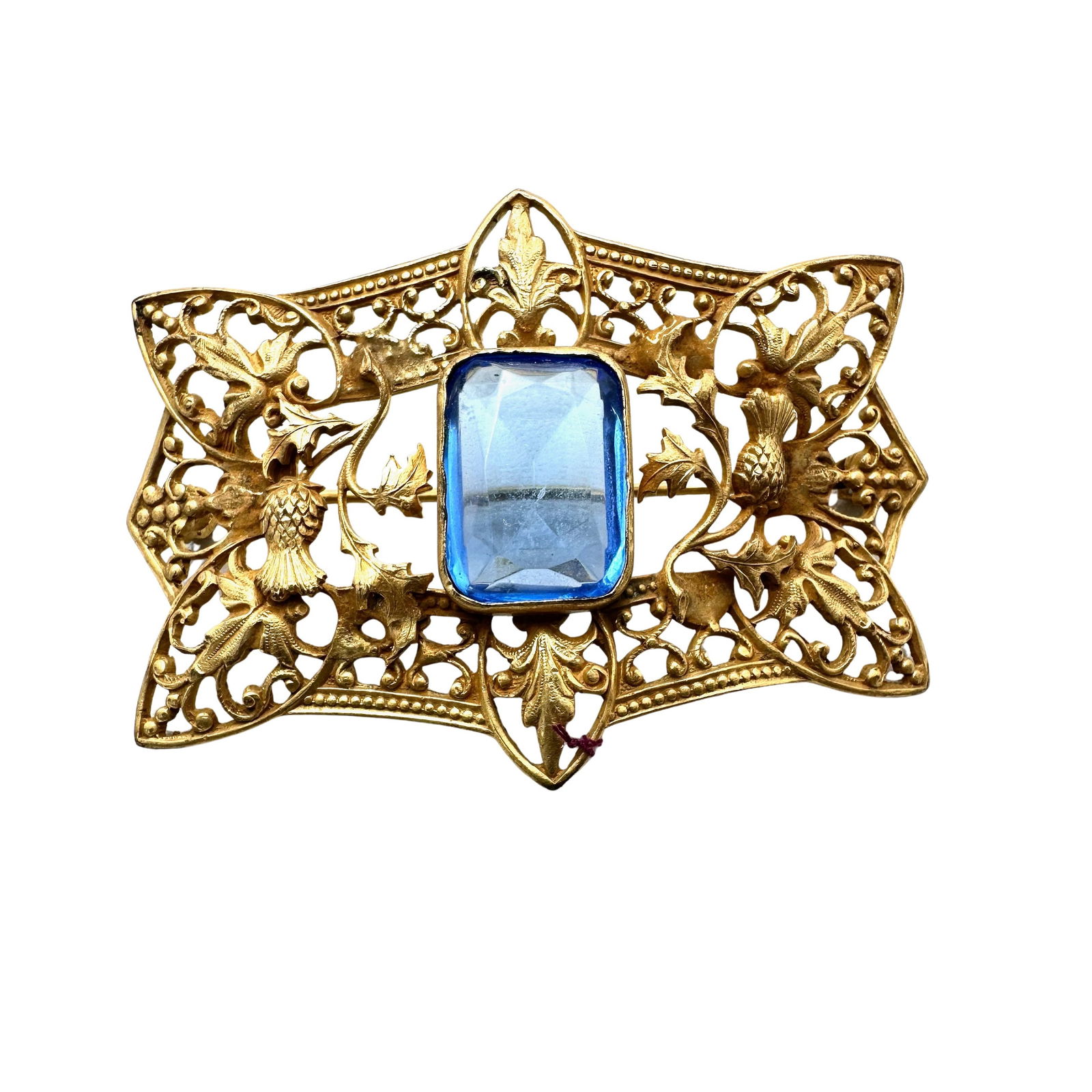 Antique Victorian Gold Filled Blue Glass Stone Ornate Brooch Pin 2.5 Inch: Antique Victorian Gold Filled Blue Glass Stone Ornate Brooch Pin 2.5 Inch