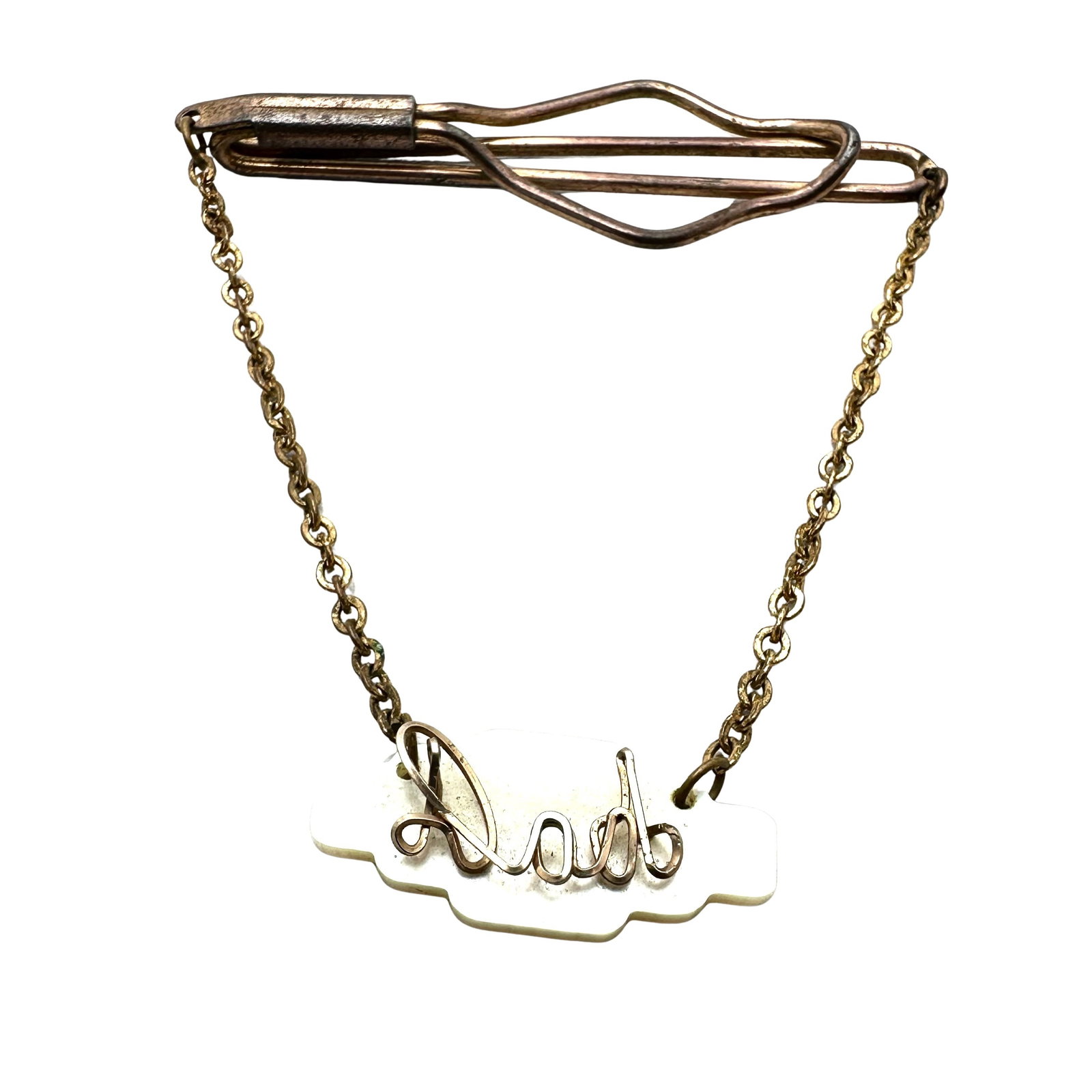 Antique Gold Filled Tie Clip Pearl "Dad" Charm: Antique Gold Filled Tie Clip Pearl "Dad" Charm