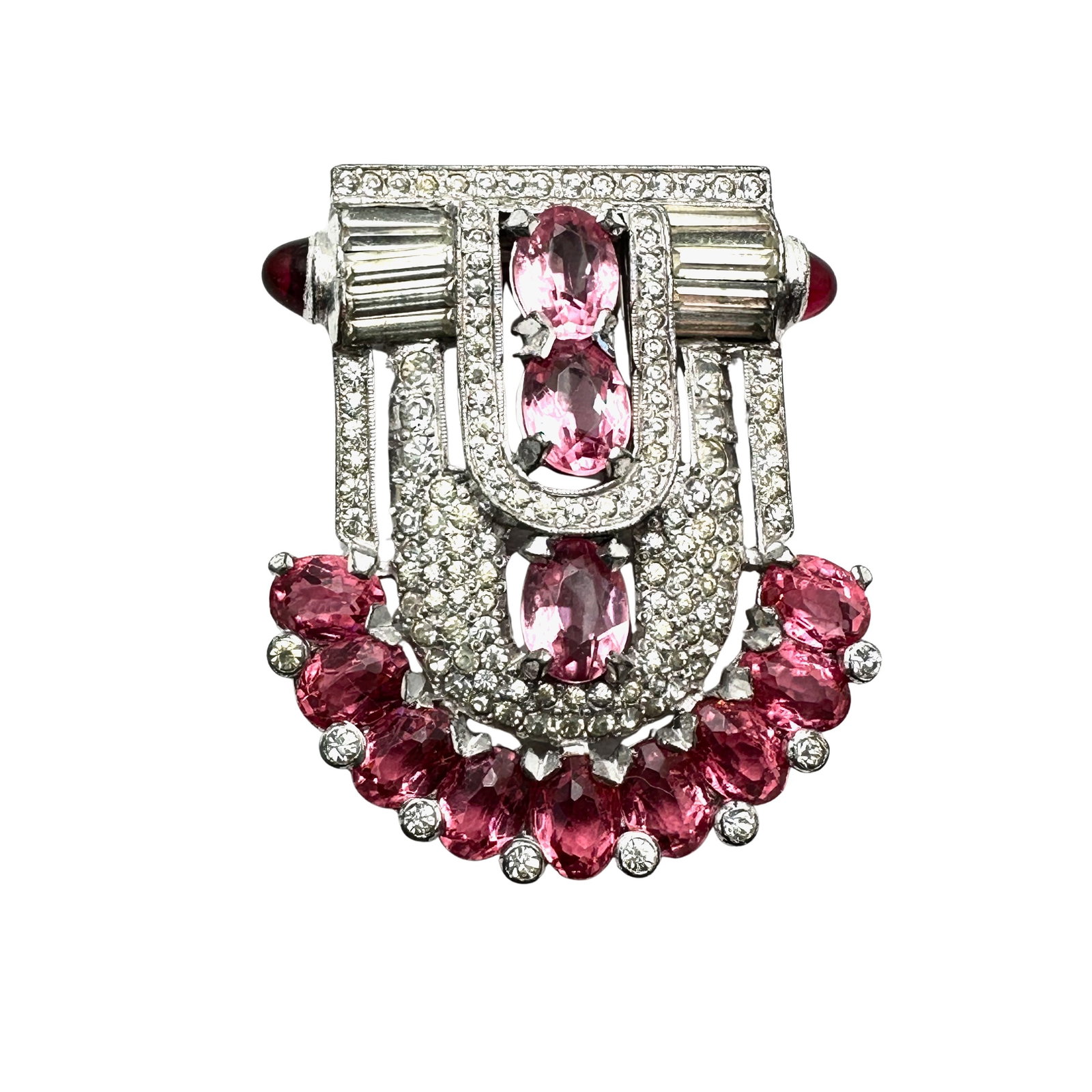 Antique Vintage Pennino Pink Glass Rhinestone Silver Pot Metal Fur Dress Clip 1.5 Inch: Antique Vintage Pennino Pink Glass Rhinestone Silver Pot Metal Fur Dress Clip 1.5 Inch