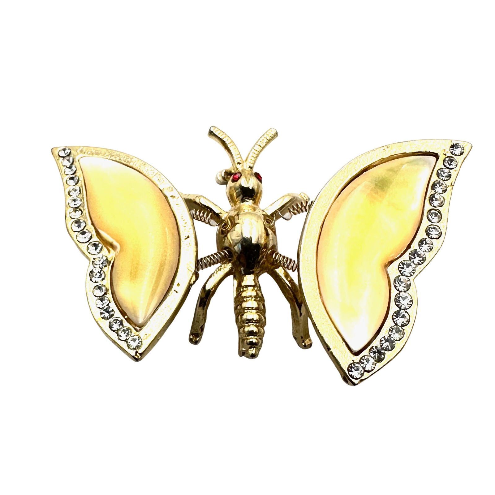 Vintage Yellow Lucite Rhinestone Gold Tone Trembler Butterfly Brooch Pin 2 Inch: Vintage Yellow Lucite Rhinestone Gold Tone Trembler Butterfly Brooch Pin 2 Inch