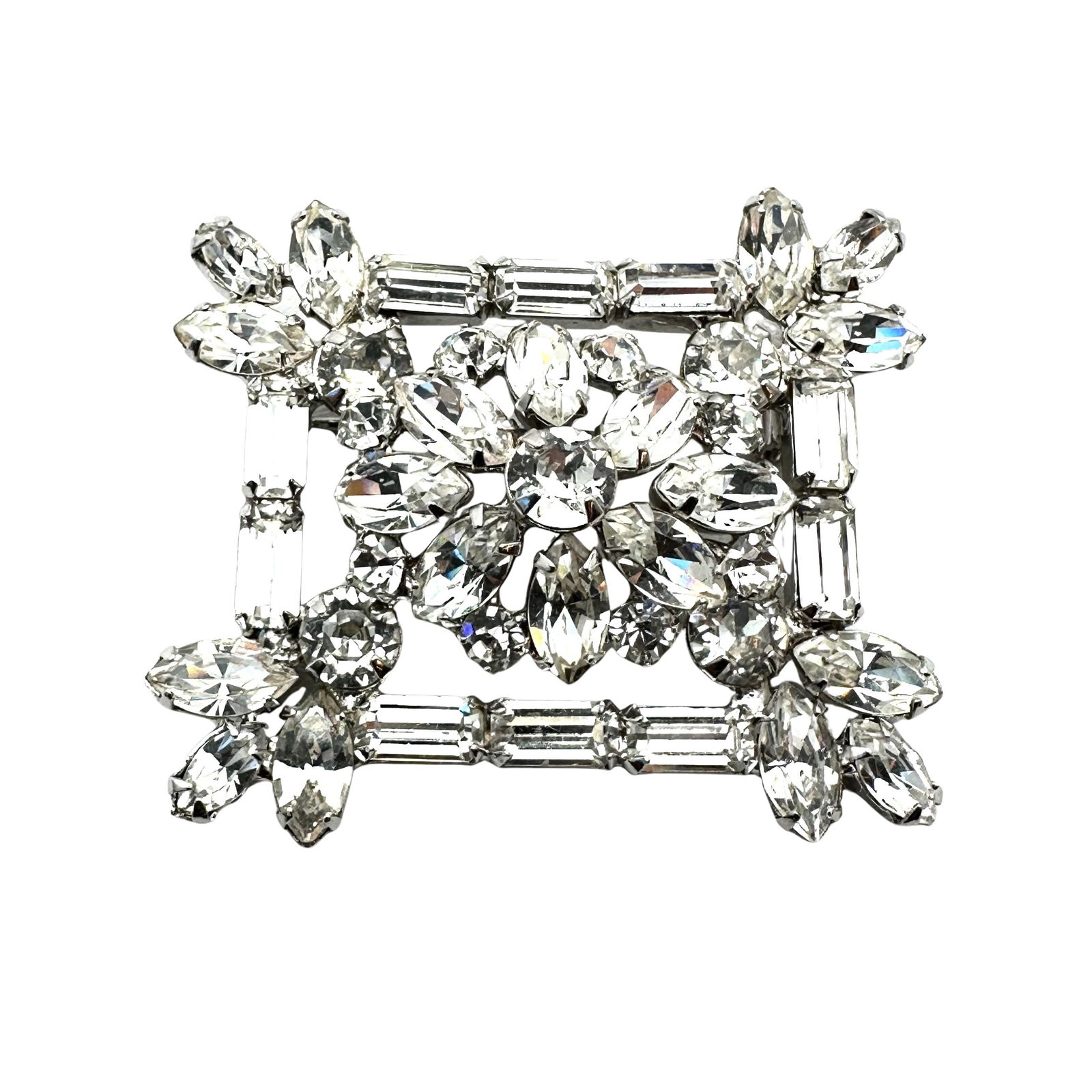 Vintage Weiss Clear Glass Rhinestone Silver Tone Brooch Pin 2.25 Inch (1 of 2)