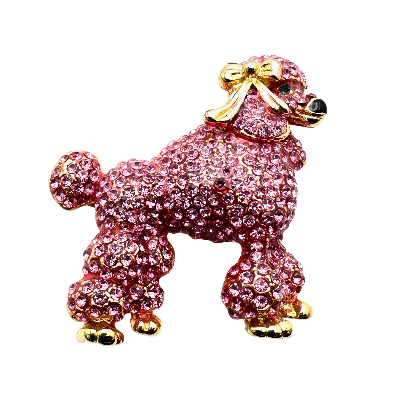 Pink Glass Rhinestone Gold Tone Poodle Brooch Pin 2 Inch Signed LS (1 of 2)