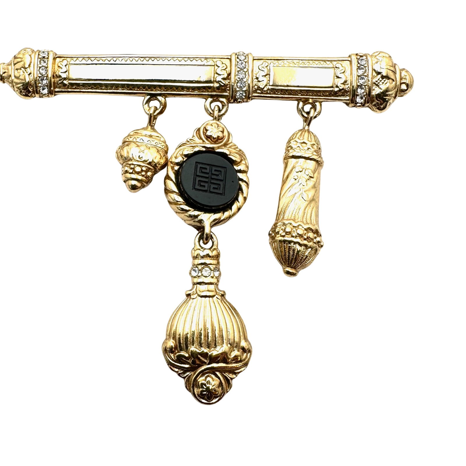 Vintage Givenchy Black Gold Tone Brooch Pin 3 Inch (1 of 2)
