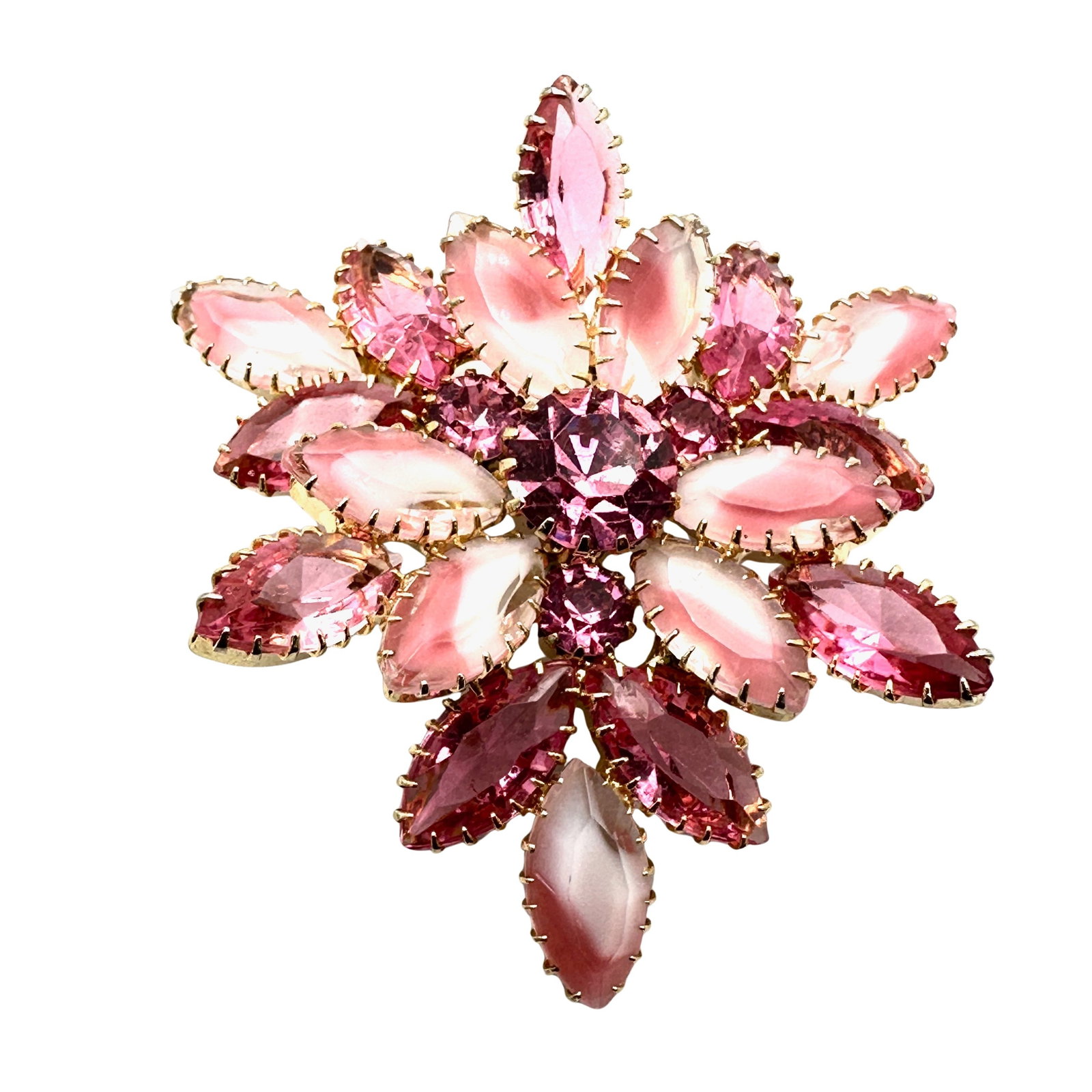 Vintage High End Pink Givre Glass Rhinestone Gold Tone Brooch Pin 2.5 Inch: Vintage High End Pink Givre Glass Rhinestone Gold Tone Brooch Pin 2.5 Inch