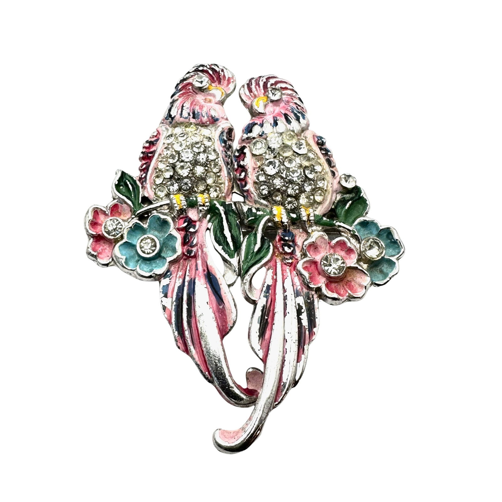 Antique Vintage Unsigned Coro Enamel Clear Glass Rhinestone Duette Pair of Brooches Pins 3 Inch: Antique Vintage Unsigned Coro Enamel Clear Glass Rhinestone Duette Pair of Brooches Pins 3 Inch