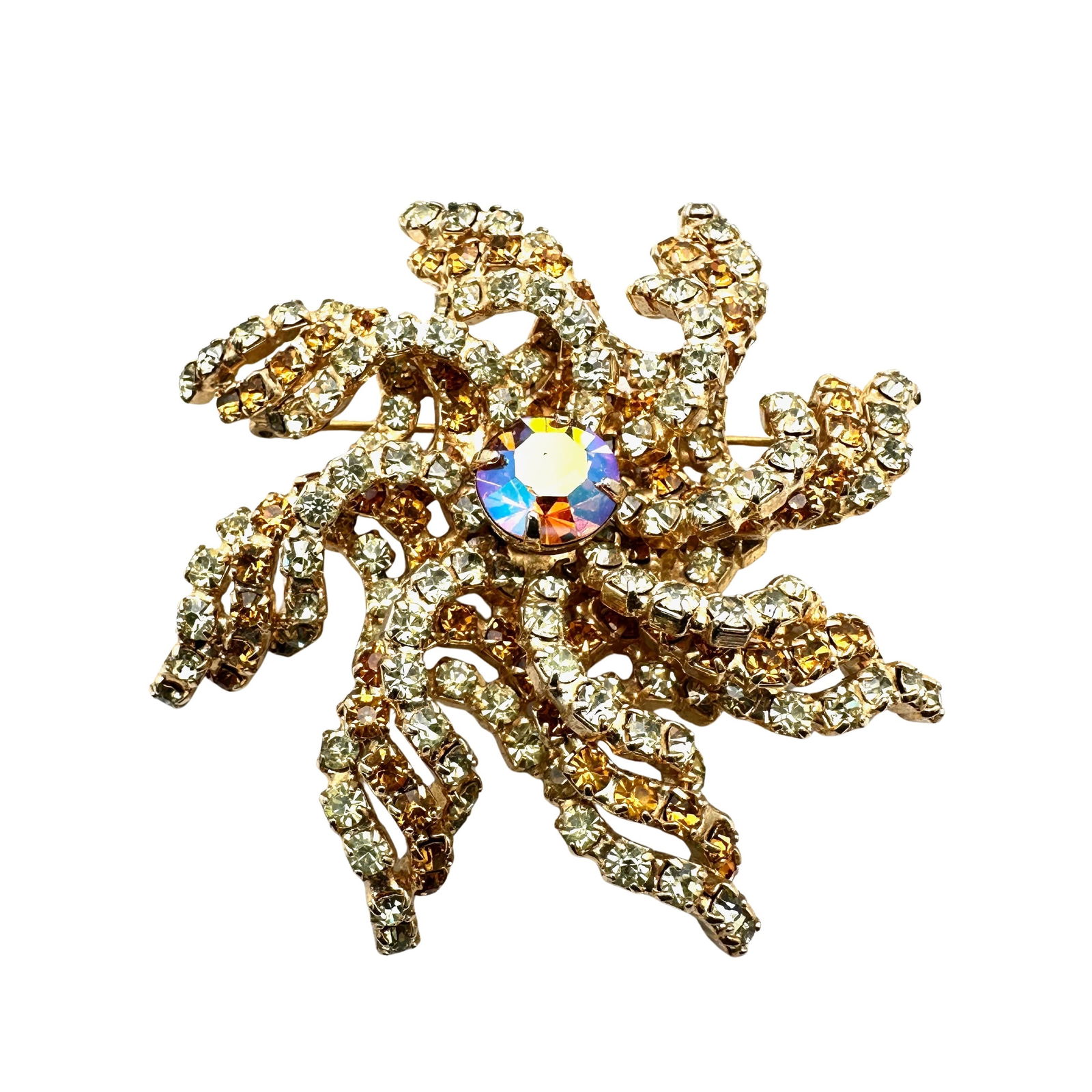 Vintage Hattie Carnegie Yellow And Amber Glass Rhinestone Gold Tone Brooch Pin 3 Inch: Vintage Hattie Carnegie Yellow And Amber Glass Rhinestone Gold Tone Brooch Pin 3 Inch