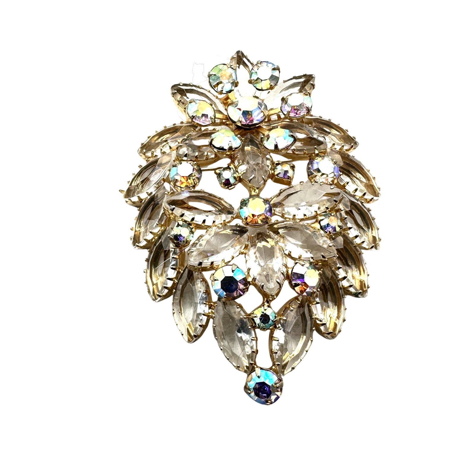 Vintage Juliana Aurora Borealis Glass Rhinestone Gold Tone Brooch Pin 3 Inch: Vintage Juliana Aurora Borealis Glass Rhinestone Gold Tone Brooch Pin 3 Inch