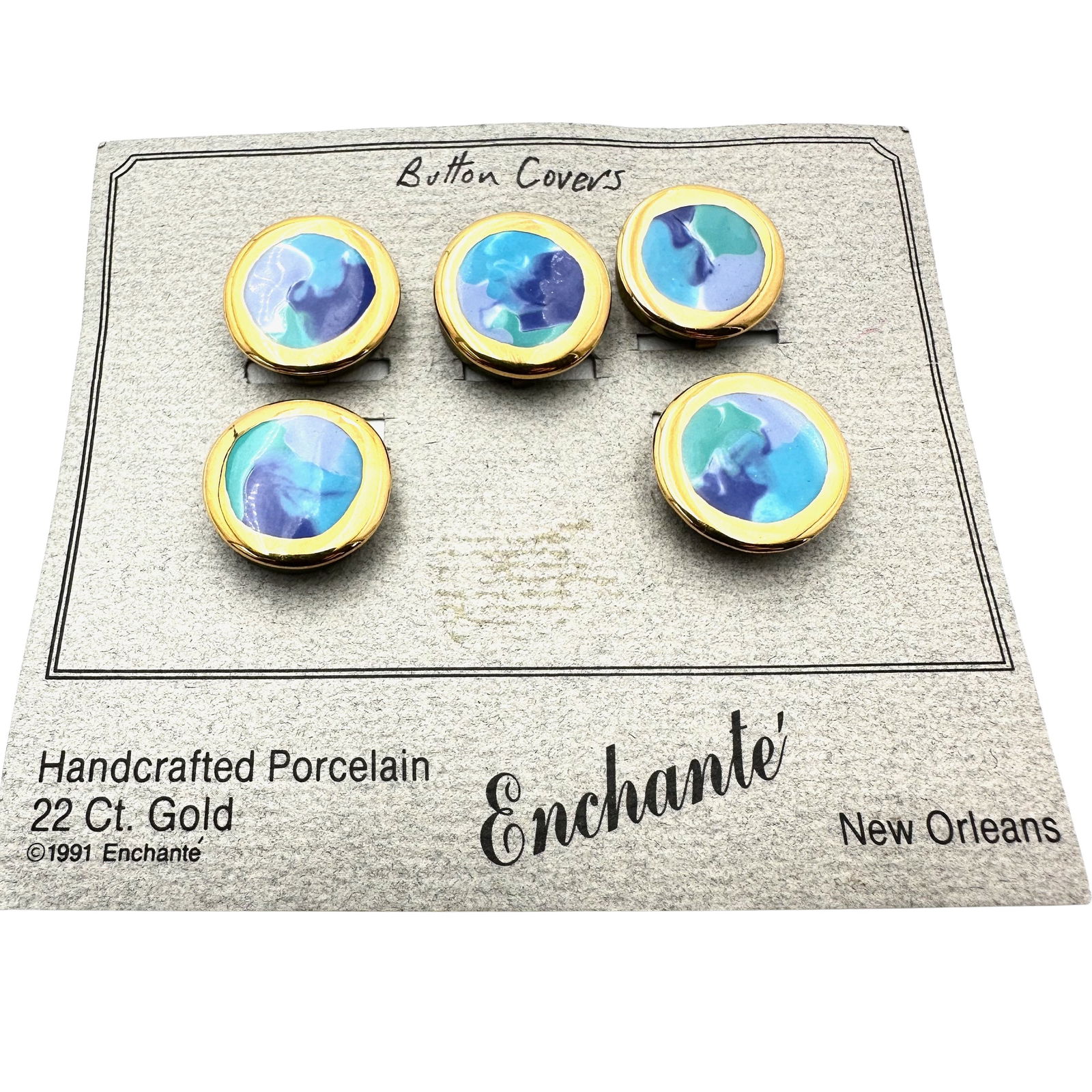 Vintage Enchante' Handcrafted Porcelain 22 Ct Gold Button Covers Original Card (1 of 2)