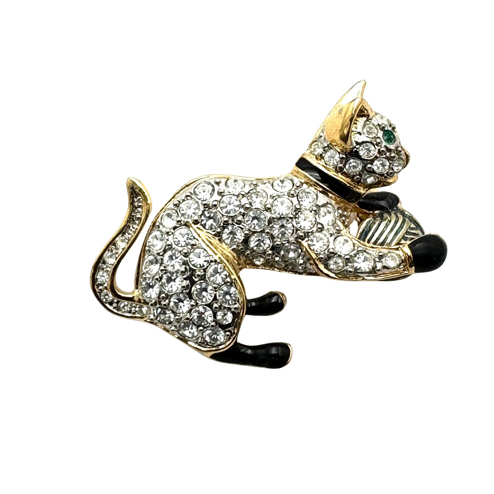 Vintage Crystal Cat Brooch Pin Swarovski? 1.5 Inch Heavy Quality (1 of 2)