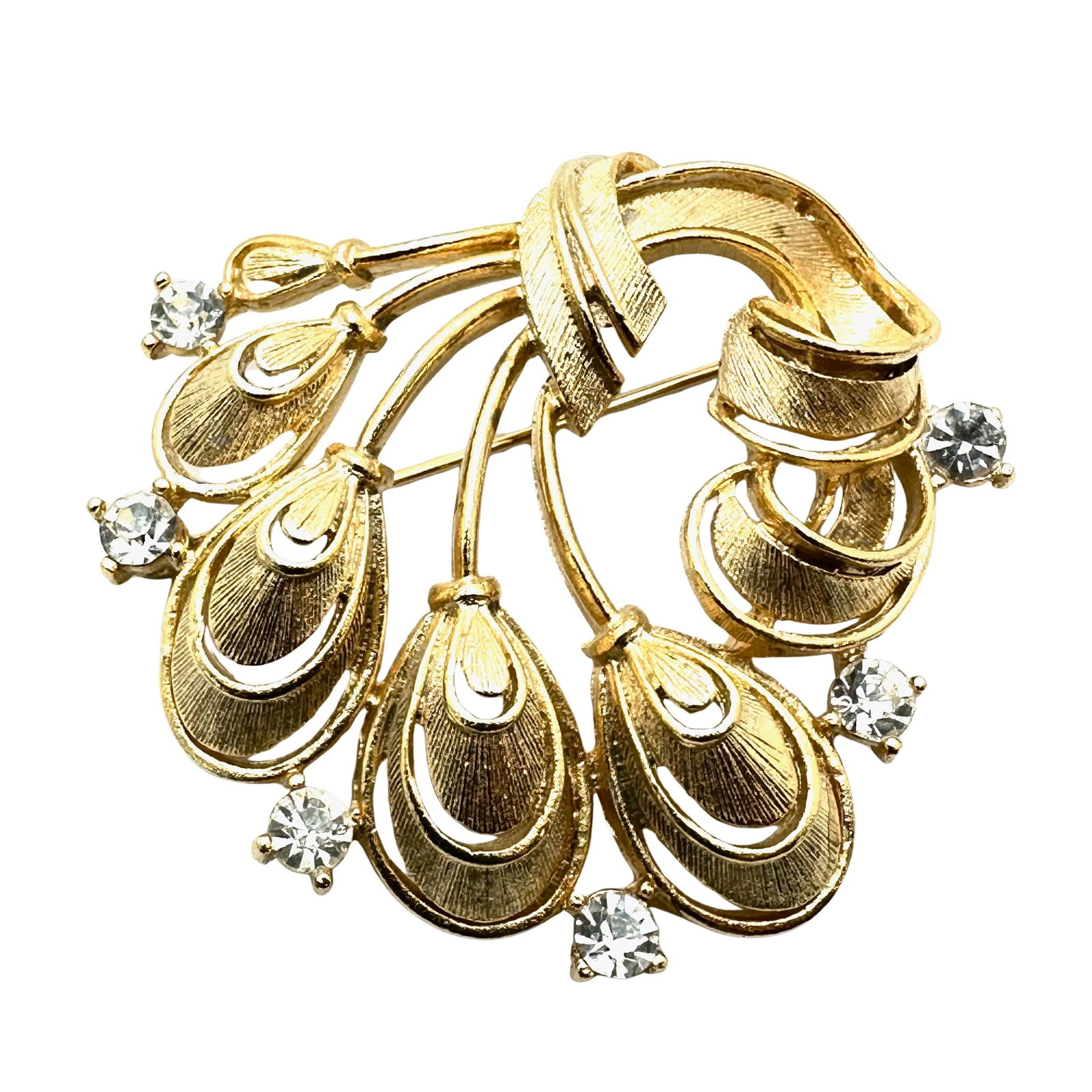 Vintage Lisner Clear Glass Rhinestone Gold Tone Brooch Pin 2 Inch (1 of 2)