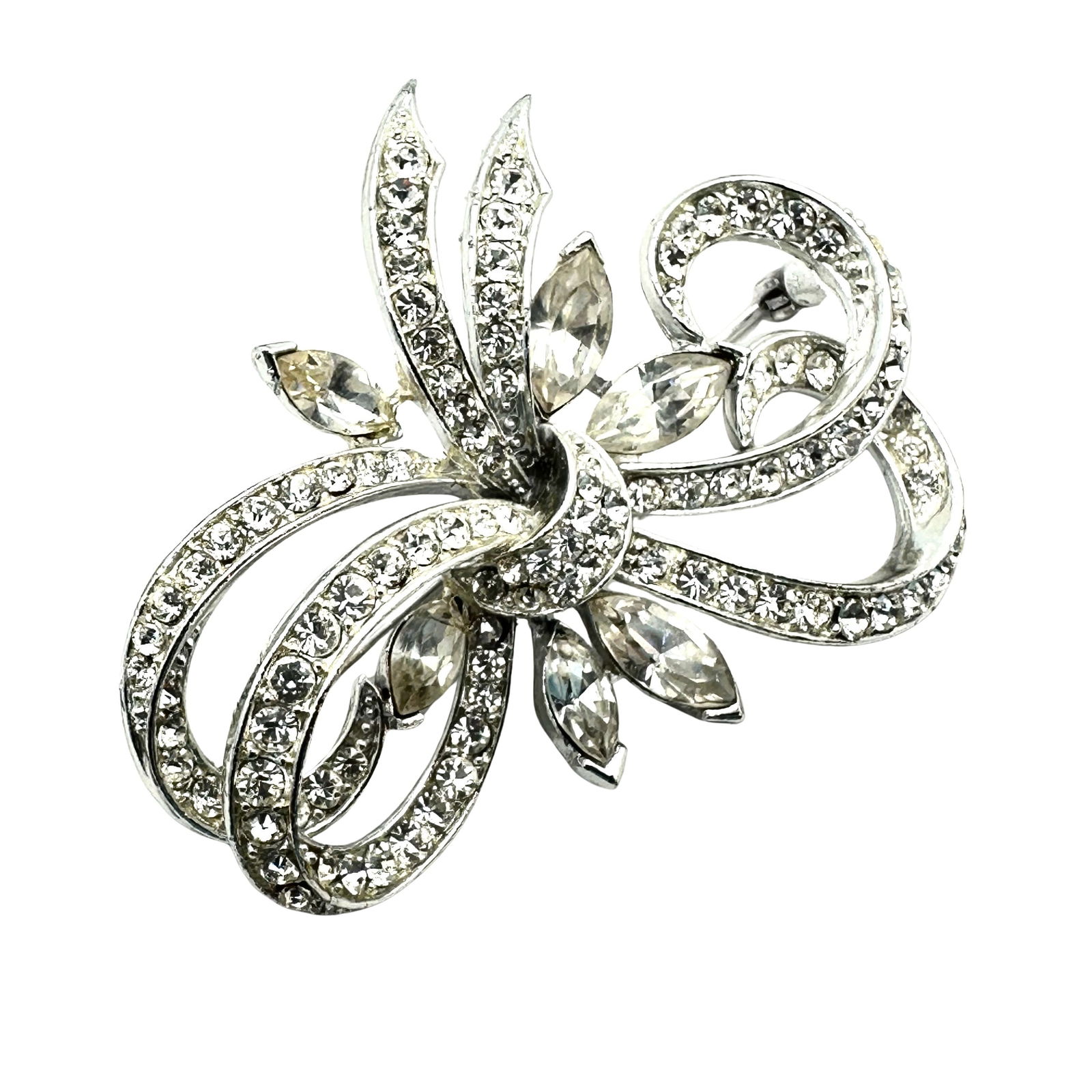 Vintage Lisner Clear Glass Rhinestone Silver Tone Brooch Pin 2 Inch (1 of 2)