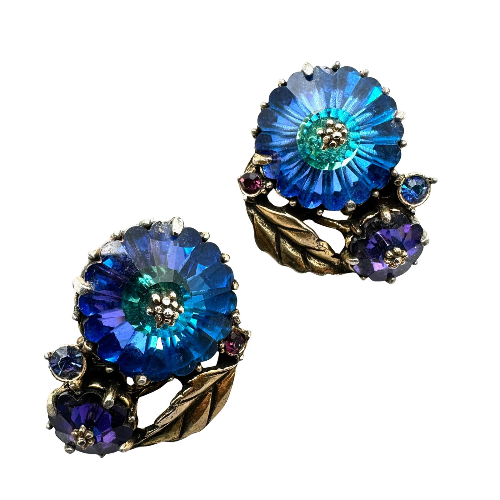 Vintage Weiss Margarita Glass Rhinestone Gold Tone Clip Earrings 1.25 Inch: Vintage Weiss Margarita Glass Rhinestone Gold Tone Clip Earrings 1.25 Inch