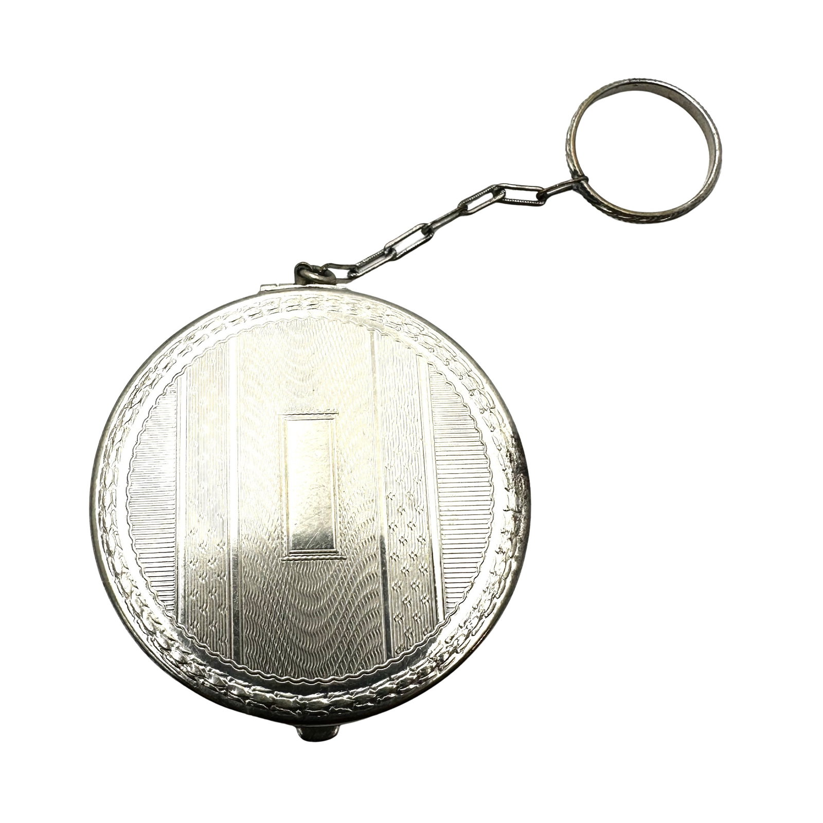 Antique Powder Compact with Finger Ring Silver Tone Compact 2.25 Inch: Antique Powder Compact with Finger Ring Silver Tone Compact 2.25 Inch