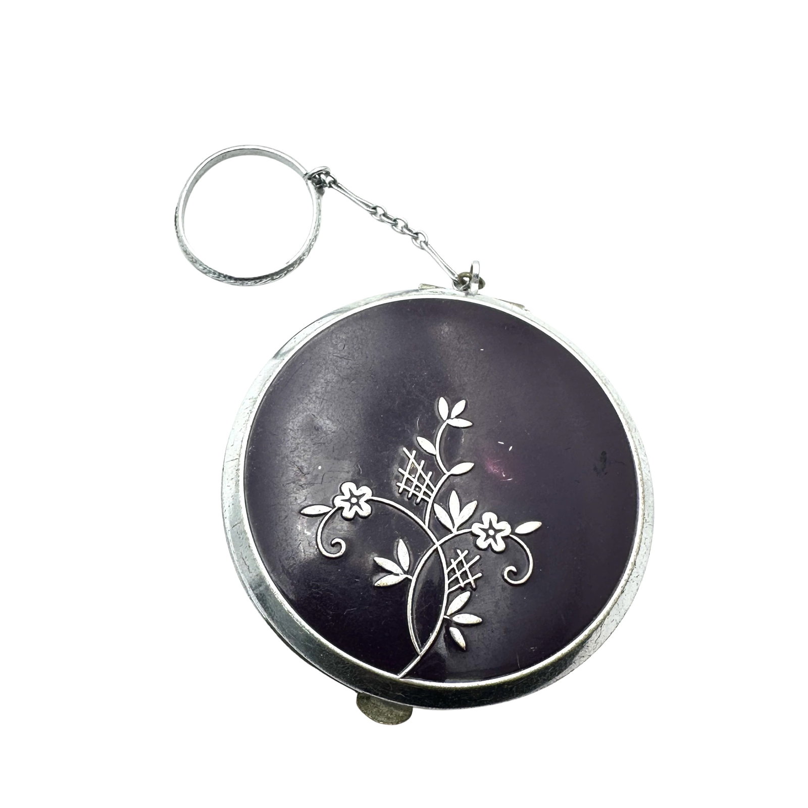Antique Purple Enamel Silver Tone Compact with Finger Ring Compact 2 Inch: Antique Purple Enamel Silver Tone Compact with Finger Ring Compact 2 Inch