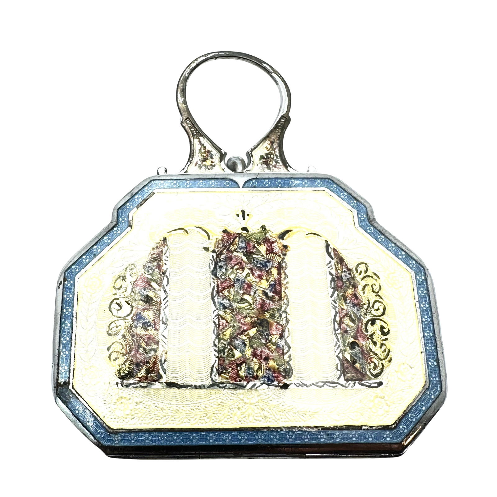 Antique Guilloche Enamel Pastel Silver Plate Compact (1 of 4)