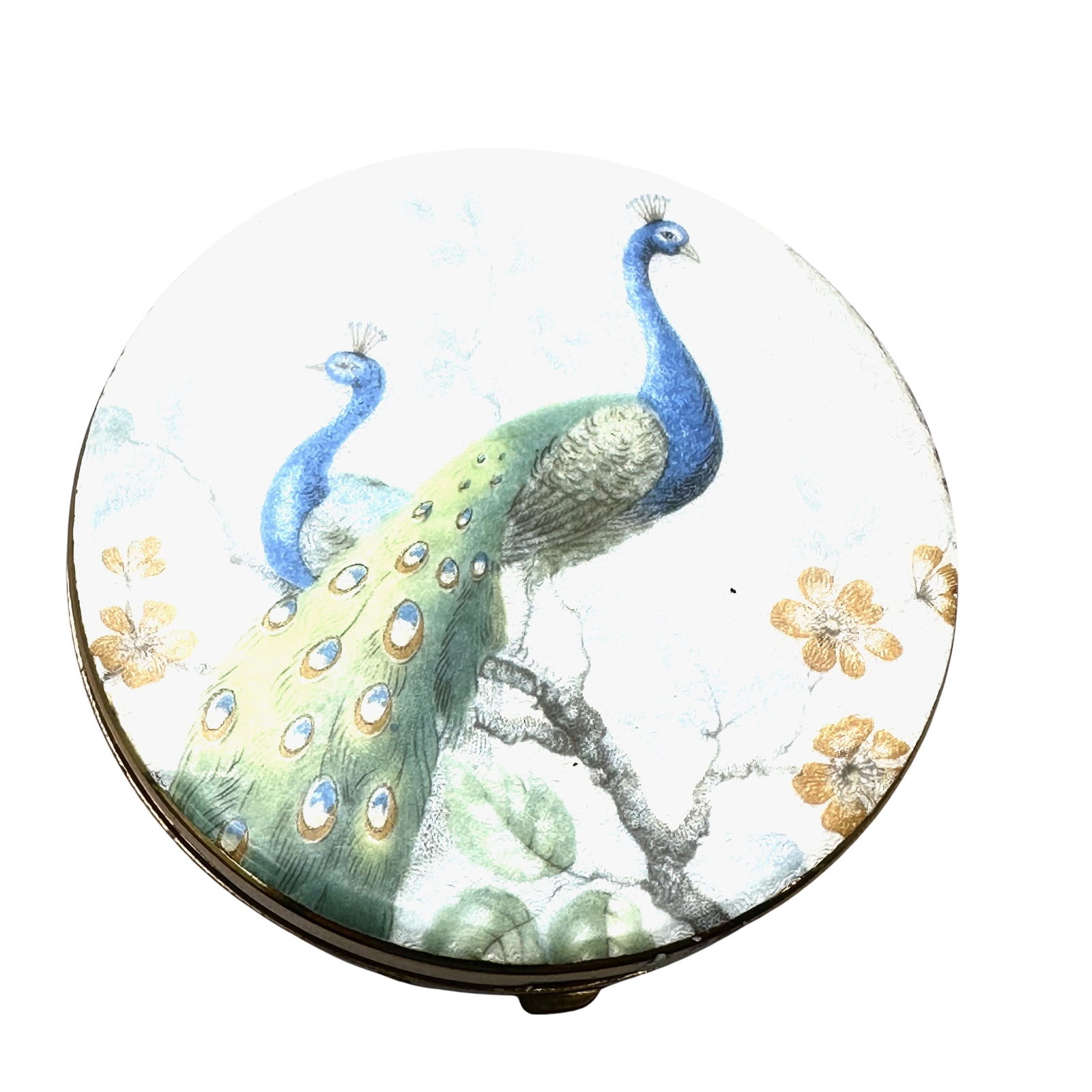 Vintage Schildkraut Enamel Peacock Gold Tone Powder Compact (1 of 3)