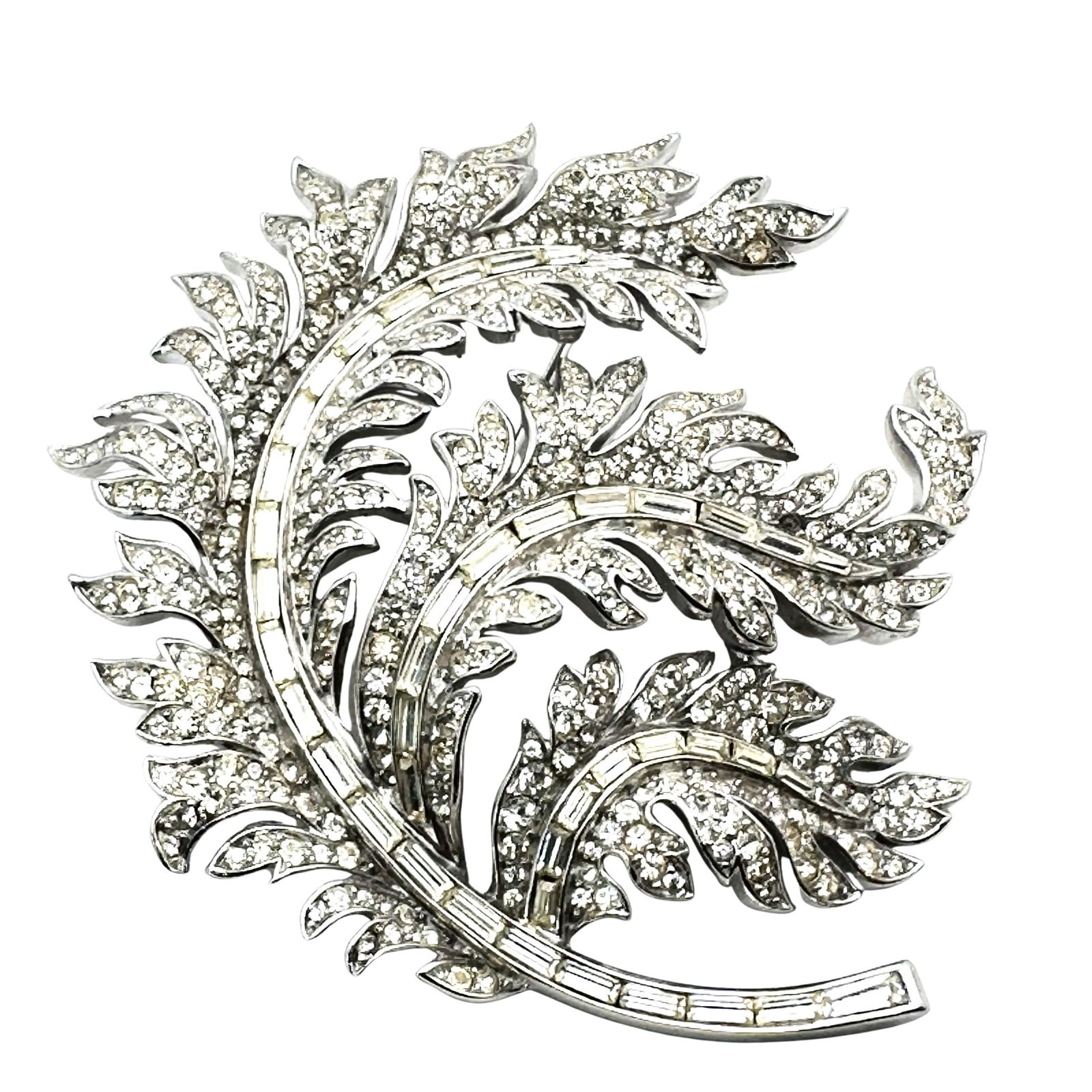 Vintage Trifari Clear Glass Rhinestone Large Silver Tone Brooch Pin 3 Inch (1 of 3)