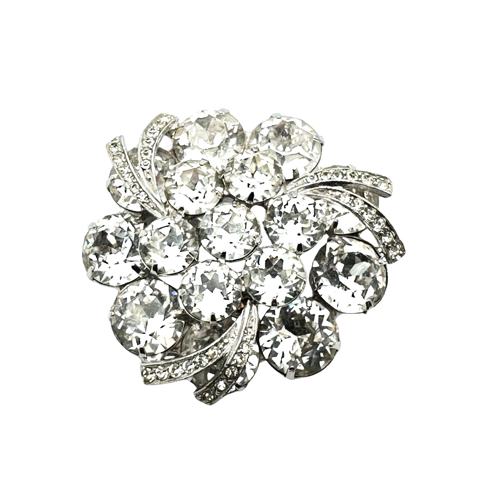 Vintage Weiss Clear Glass Rhinestone Silver Tone Brooch Pin 2 Inch (1 of 2)