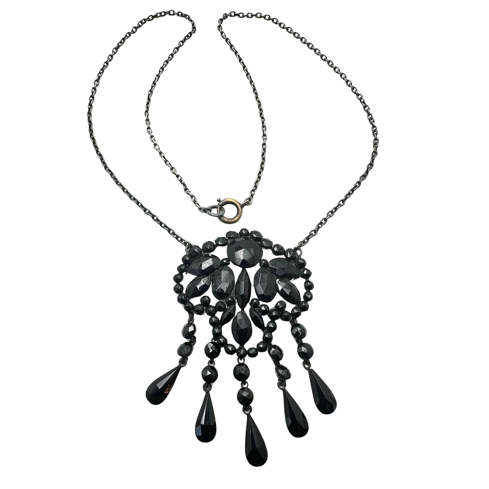 Antique Black Jet Ornate Pendant necklace 18 Inch Chain (1 of 2)