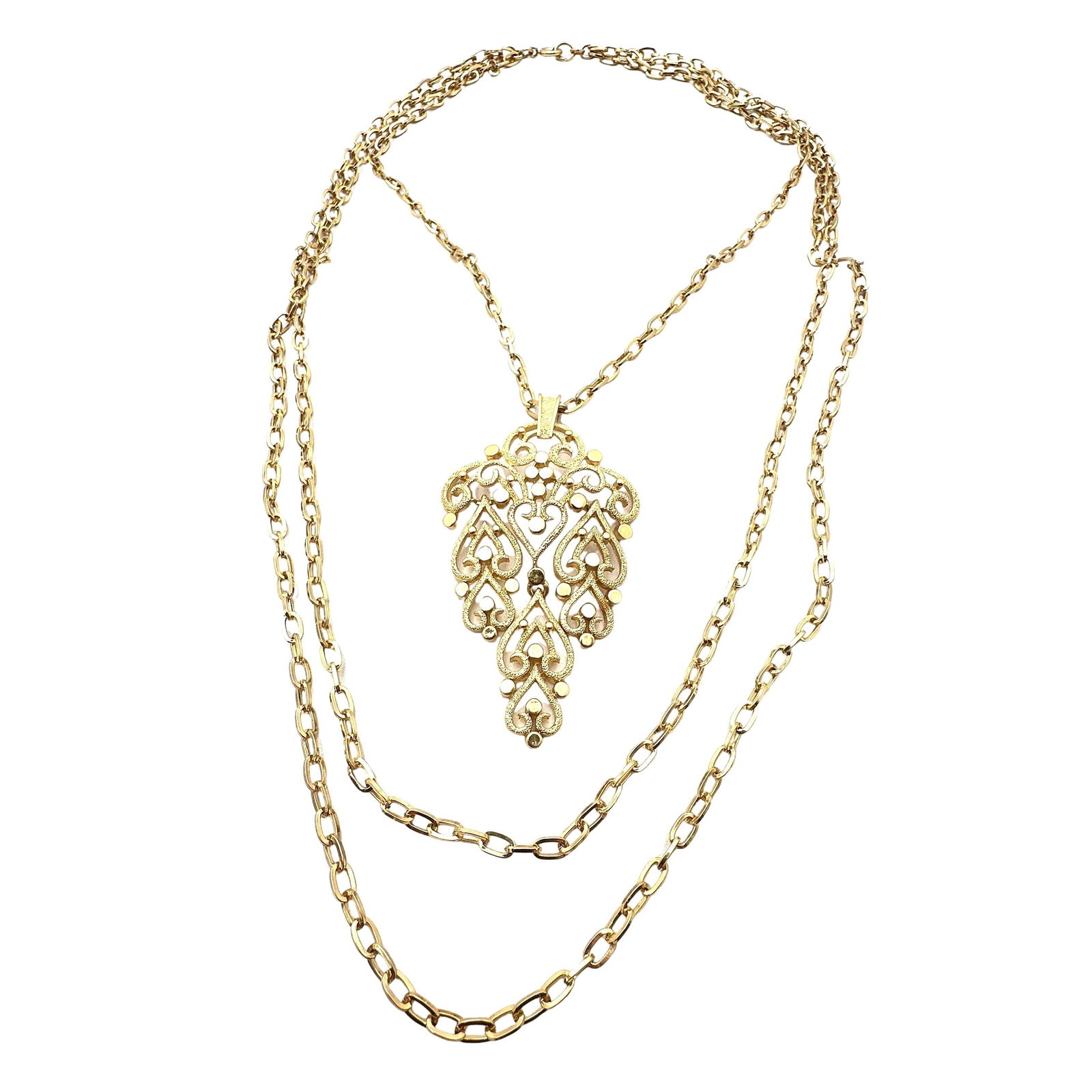 Vintage Trifari Gold Tone Pendant Necklace: Vintage Trifari Gold Tone Pendant Necklace