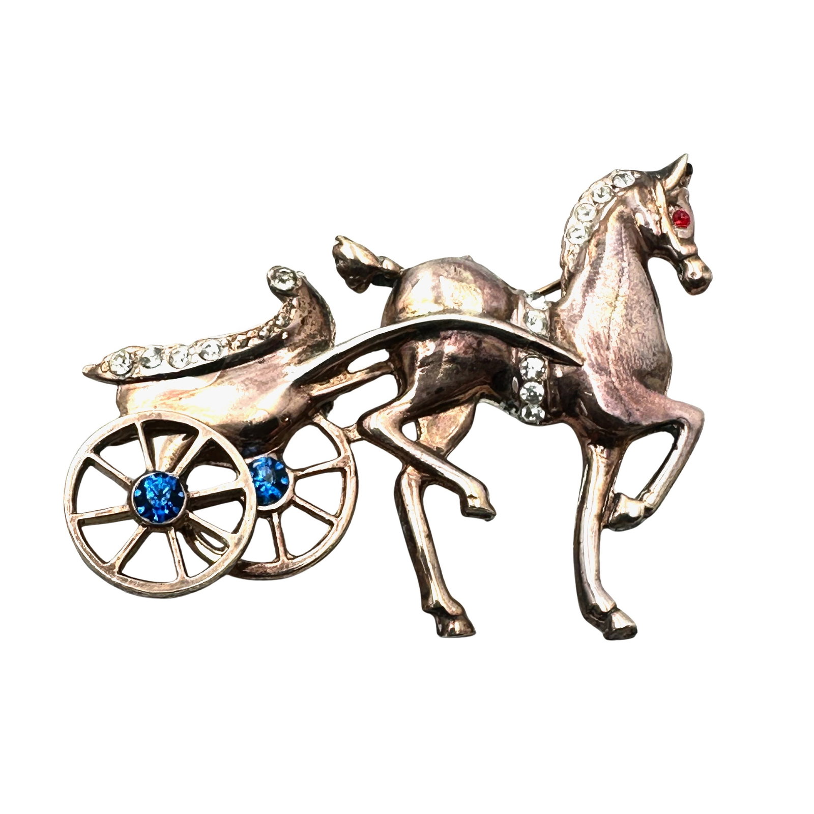 Vintage Gold Over Silver Pot Metal Glass Rhinestone Horse and Carriage Brooch Pin 3 Inch: Vintage Gold Over Silver Pot Metal Glass Rhinestone Horse and Carriage Brooch Pin 3 Inch