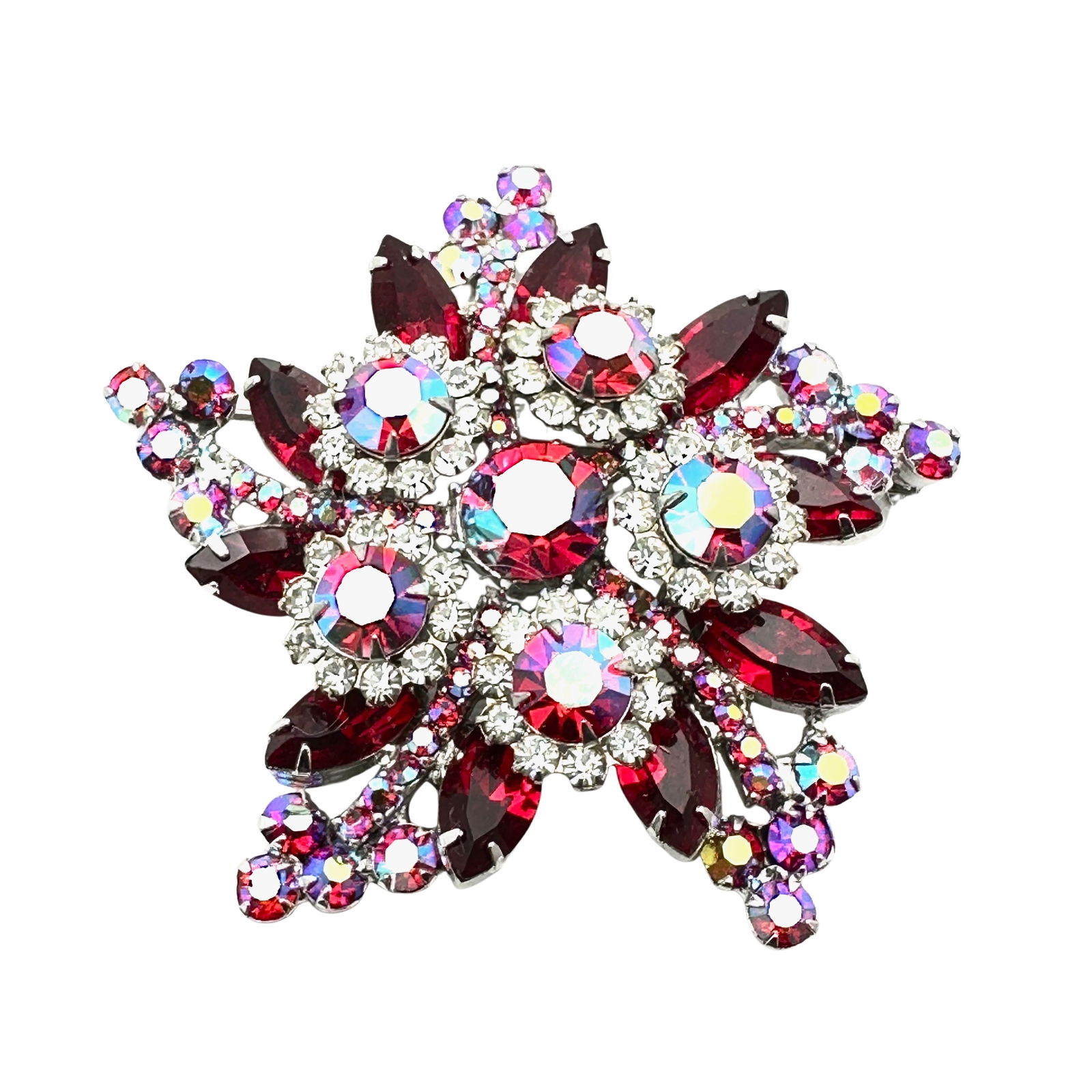 Vintage Juliana Red Glass Rhinestone Silver tone Brooch Pin 2.75 Inch (1 of 2)