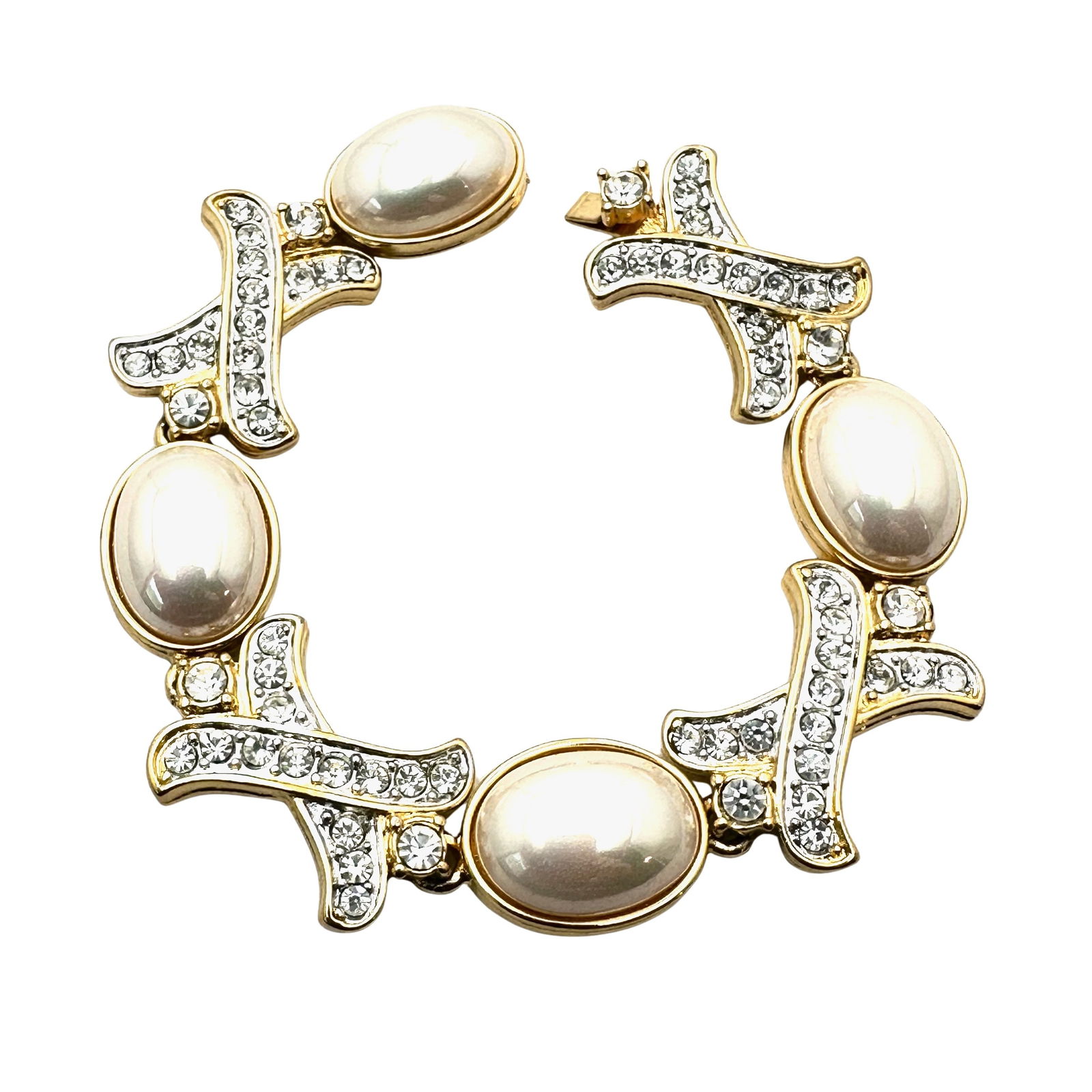 Vintage Nolan Miller Clear Rhinestone Gold Tone X O Design Gold Tone Bracelet 7.5 Inch: Vintage Nolan Miller Clear Rhinestone Gold Tone X O Design Gold Tone Bracelet 7.5 Inch