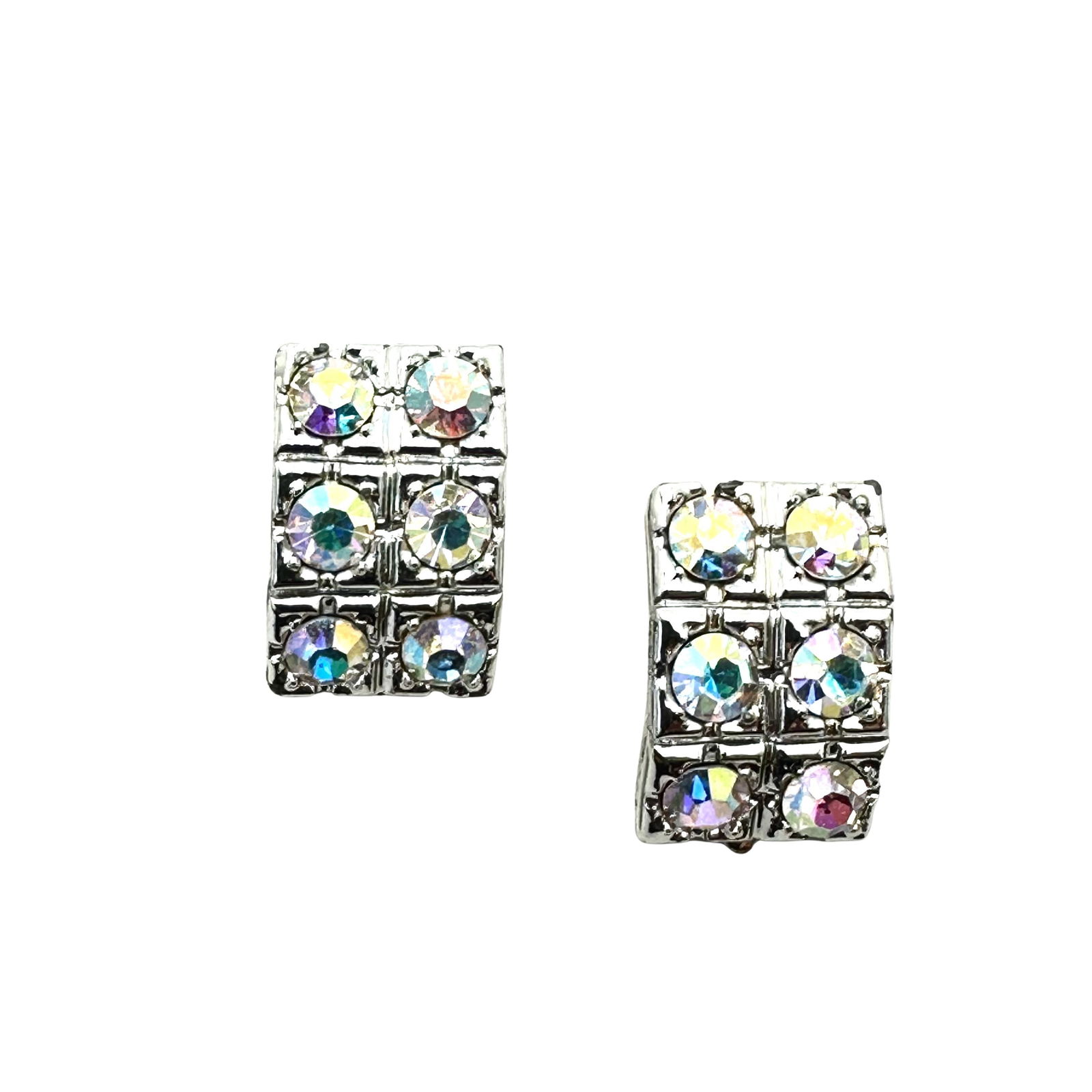 Vintage Aurora Borealis Crystal Rhinestone Silver Tone Clip Earrings (1 of 2)