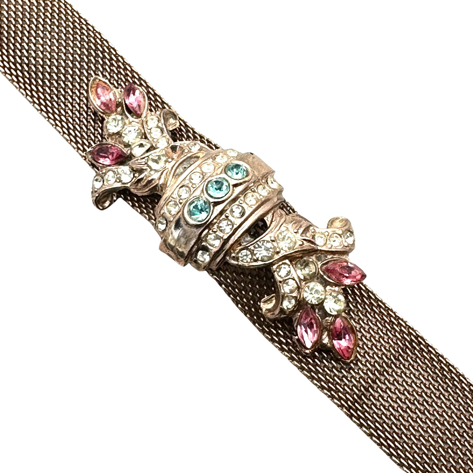 Vintage Older Gold Over Pot Metal Rhinestone Mesh Bracelet 6 Inch: Vintage Older Gold Over Pot Metal Rhinestone Mesh Bracelet 6 Inch