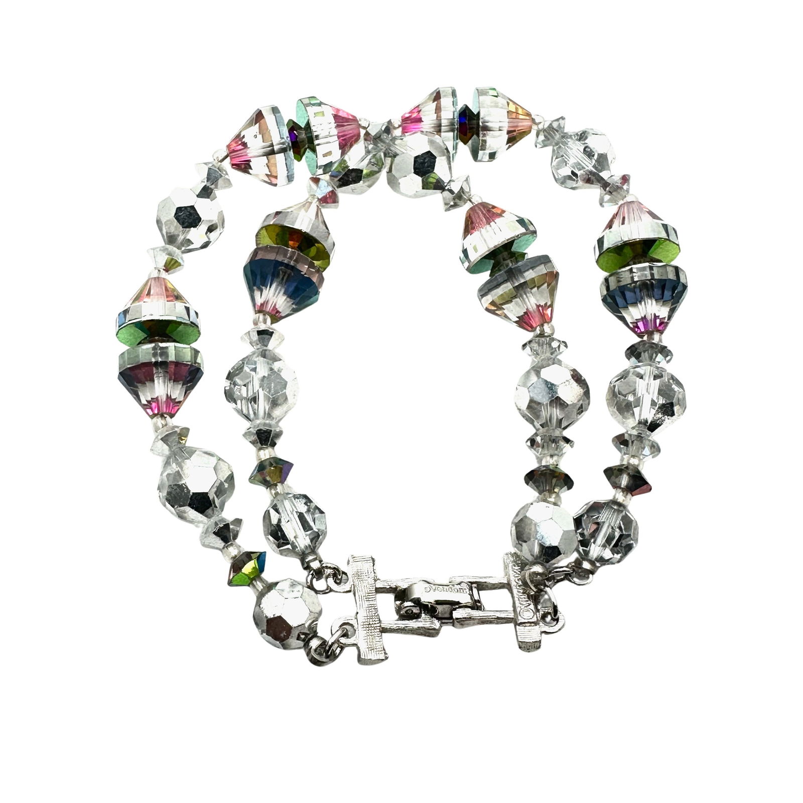 Vintage Vendome Rainbow Crystal Two Strand Bracelet Silver Tone 7 Inch (1 of 2)